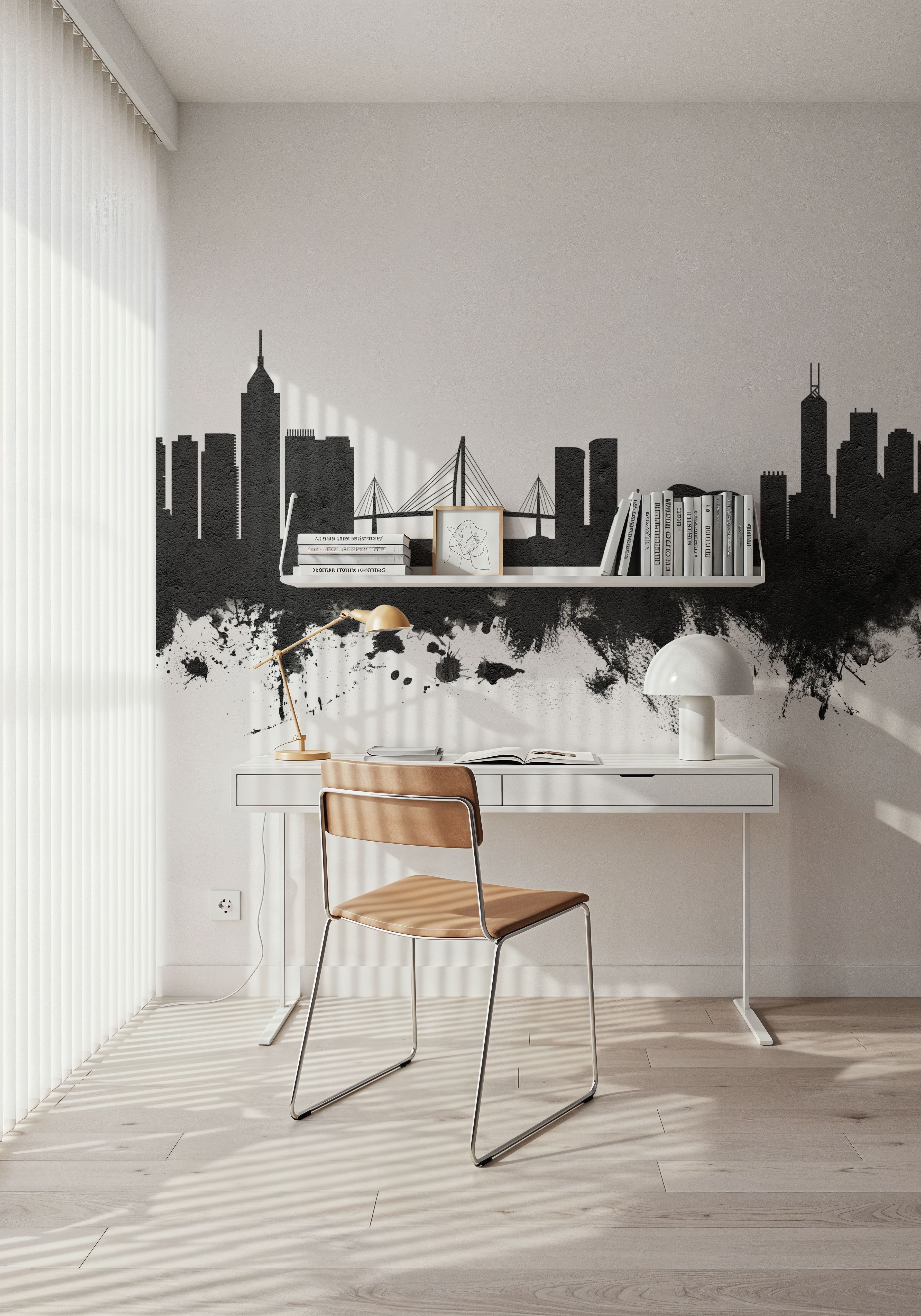 Wall Mural - Hong Kong Skyline Black & White - Offices - Wallism US - Premium, Textured or Peel & Stick