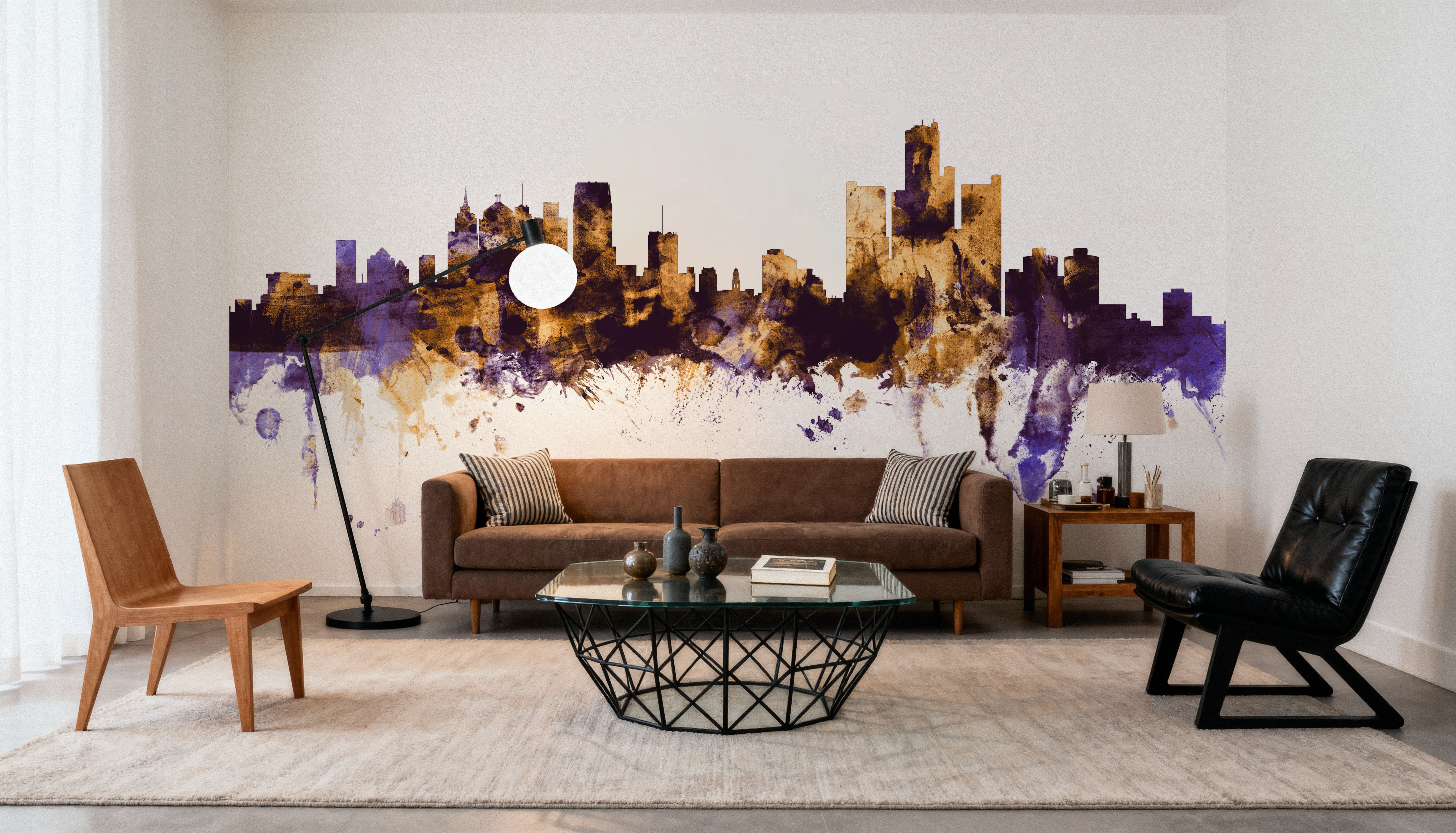 Detroit Michigan Skyline Purple & Gold, Wallpaper