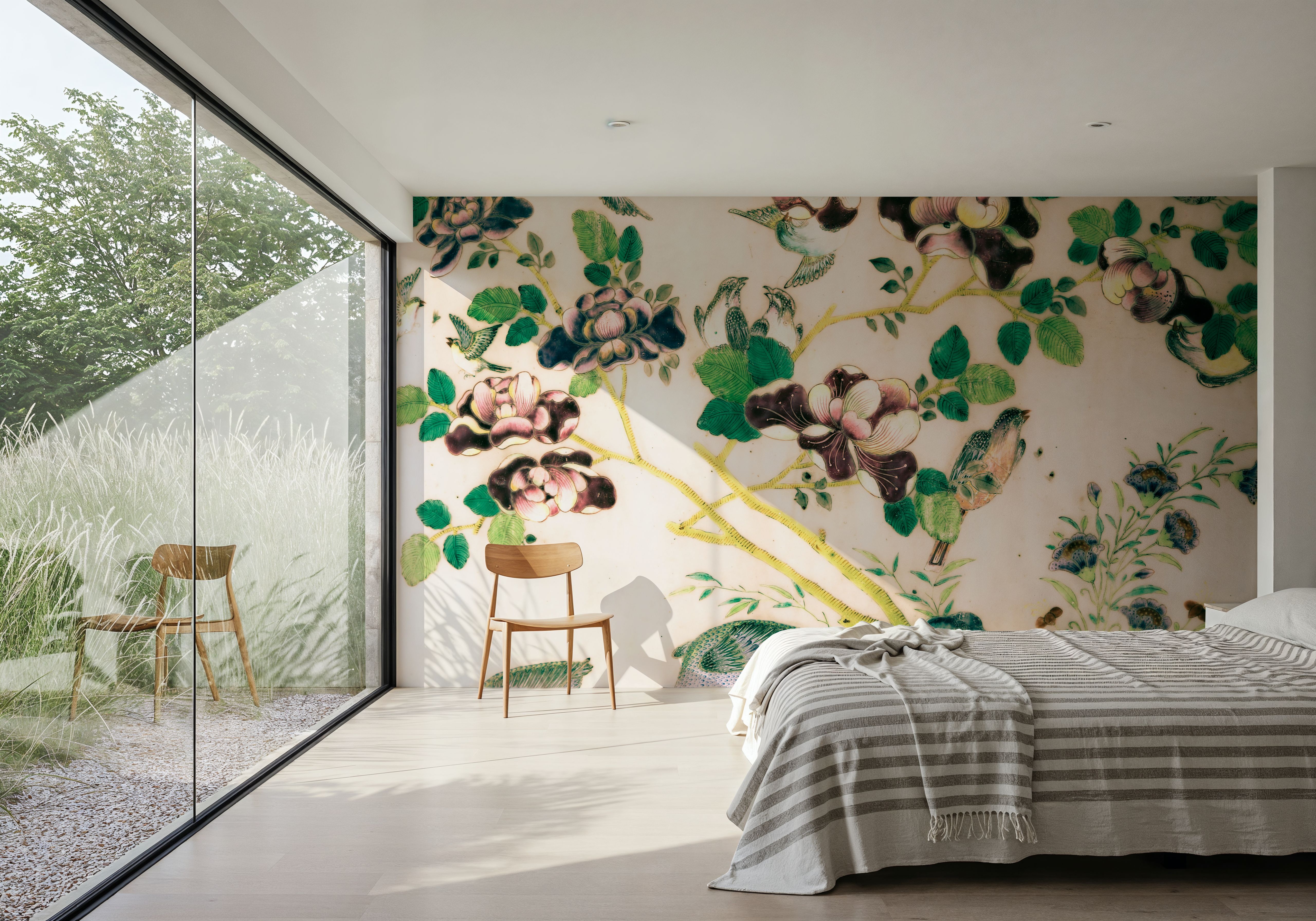 Antique Birds and Foliage, Wallpaper