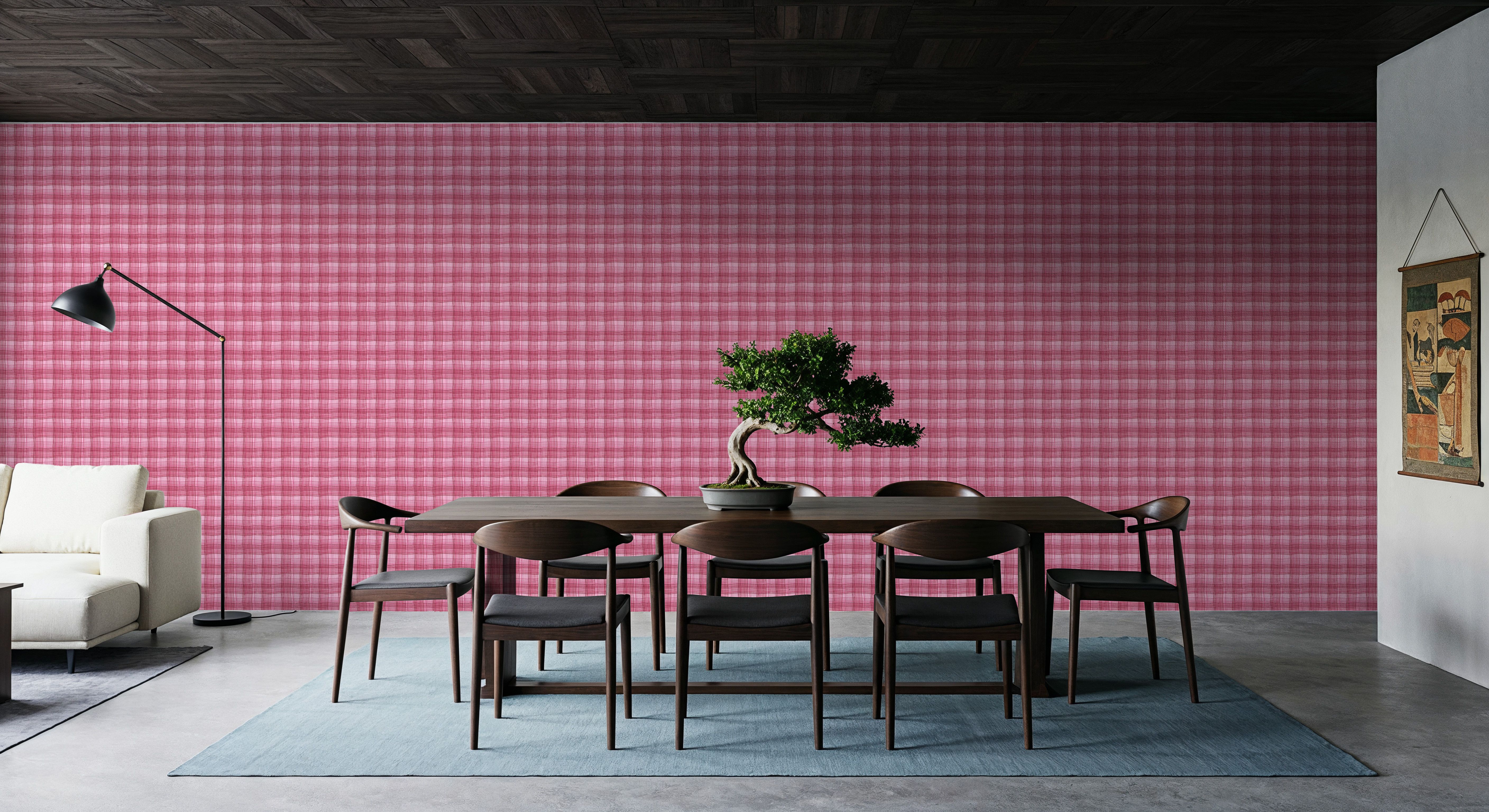 Stripy Gingham, Raspberry
