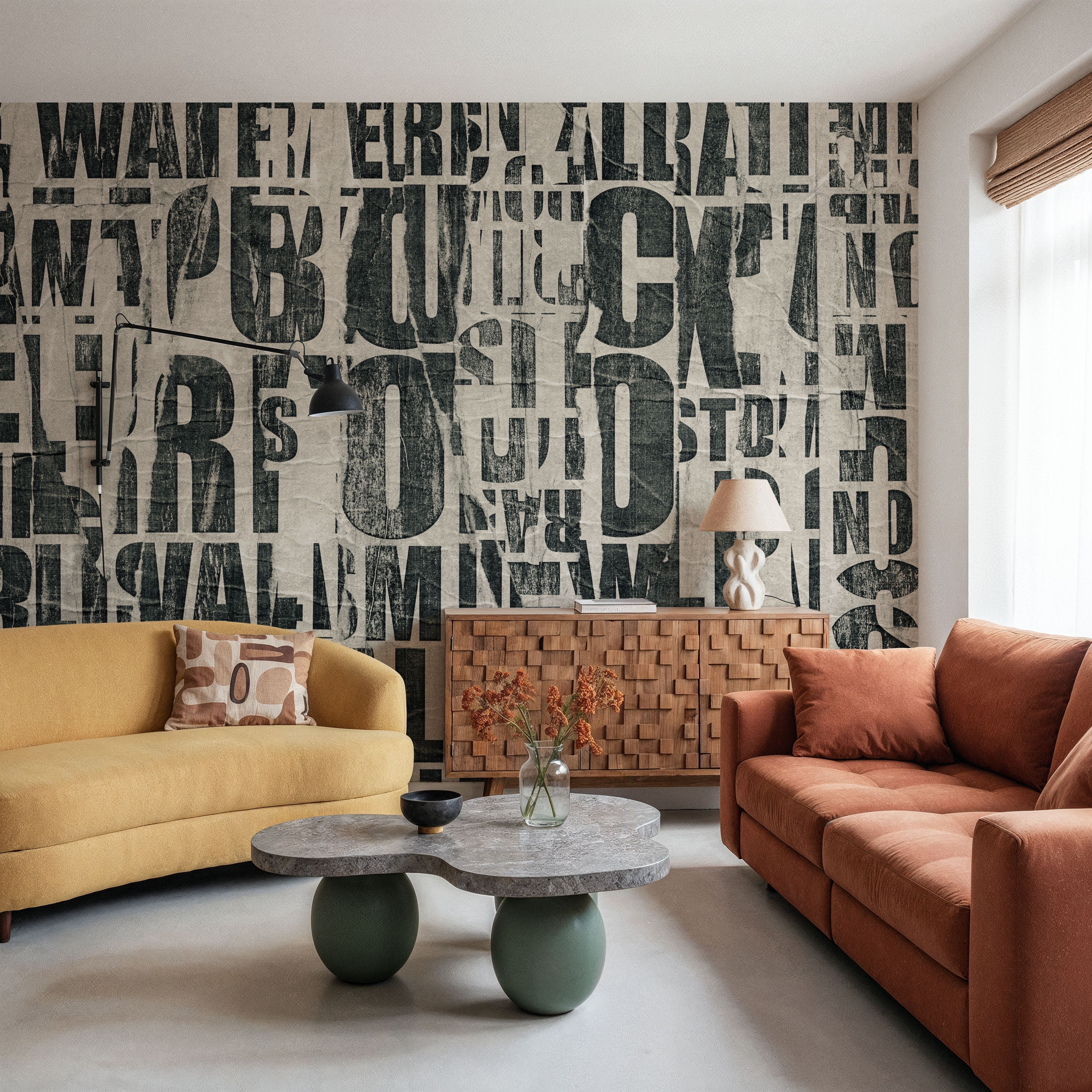 Letterpress Vintage Newspaper Collage, Black