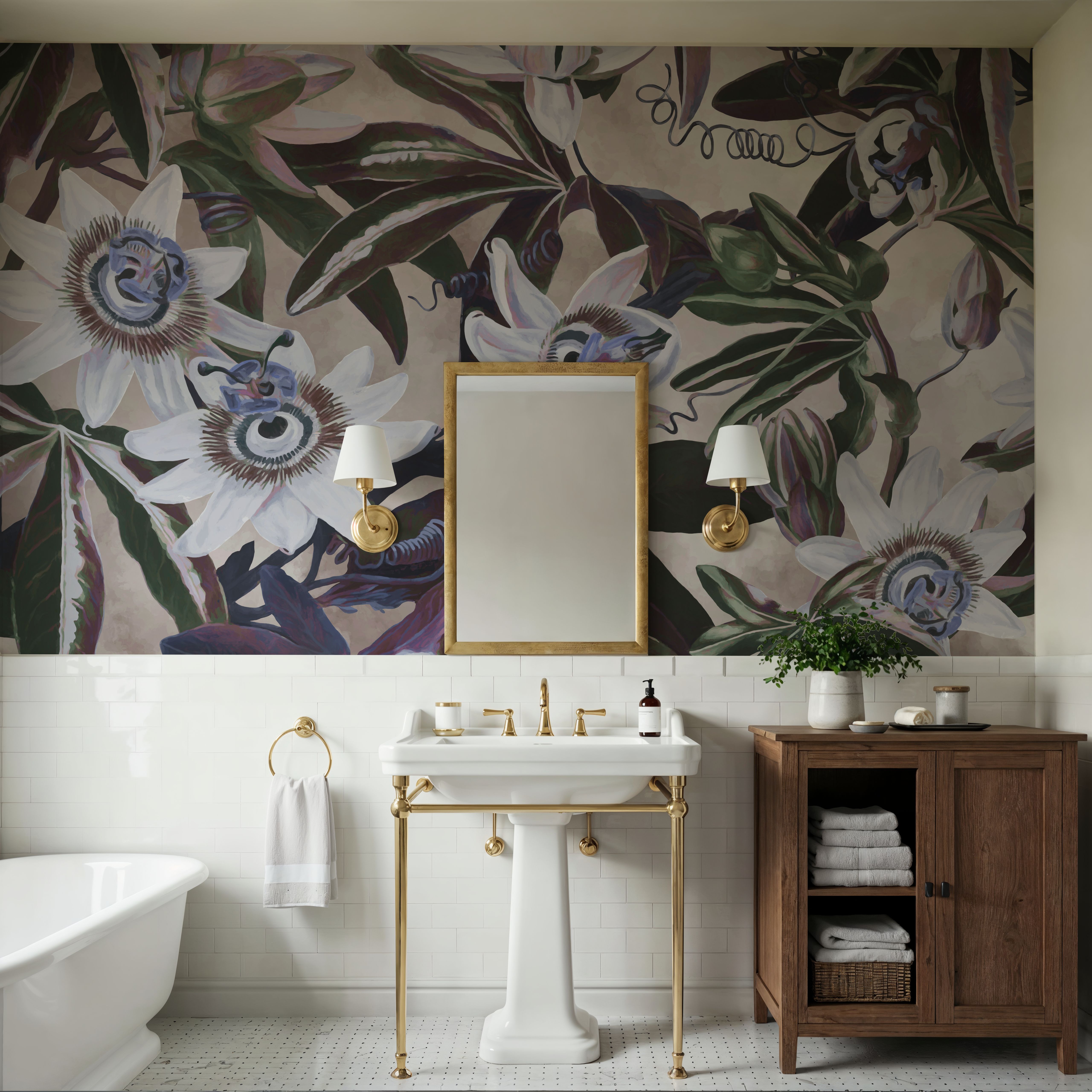 White Passiflora Beige Blue