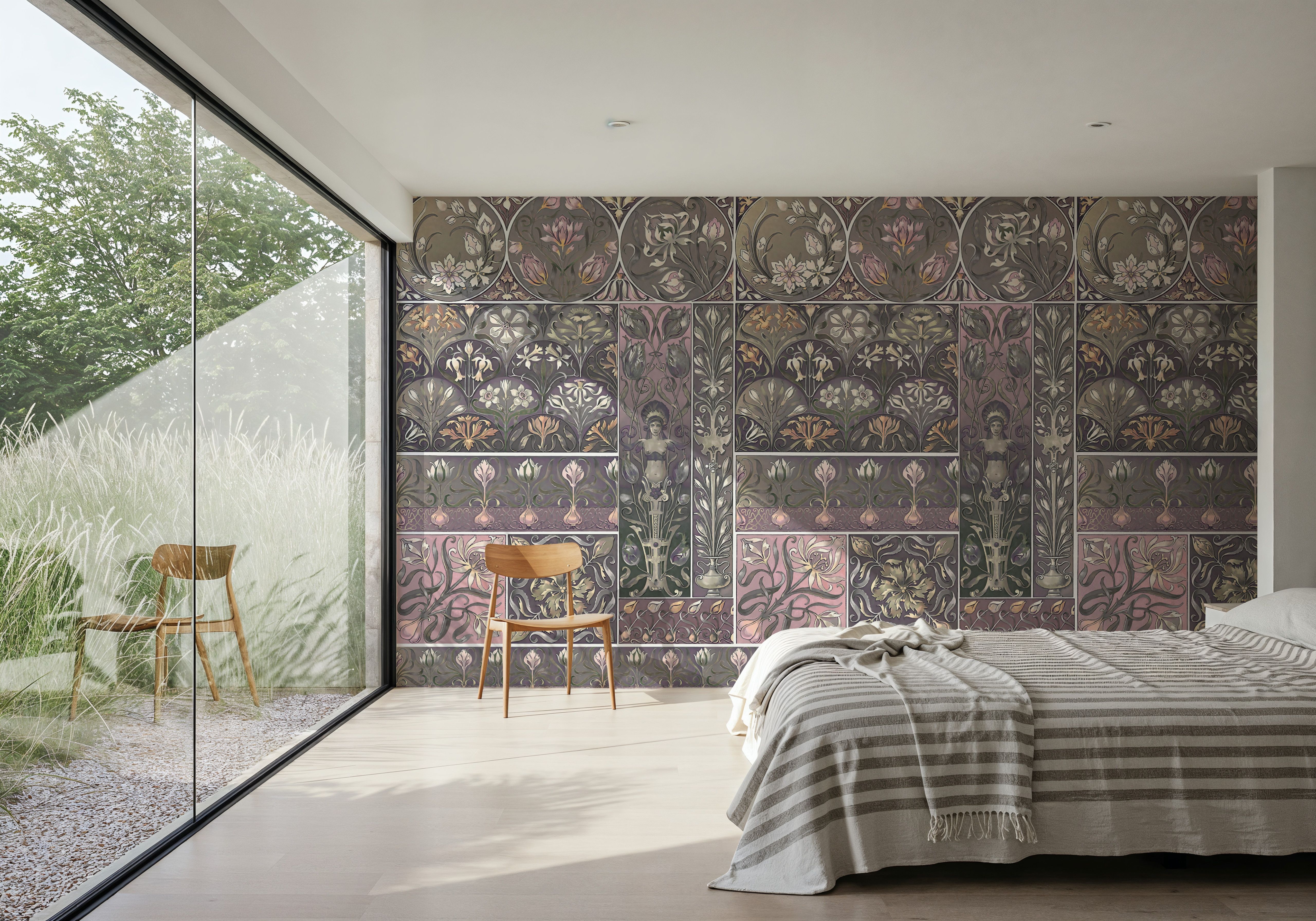 Art Deco Floral Wall Pink