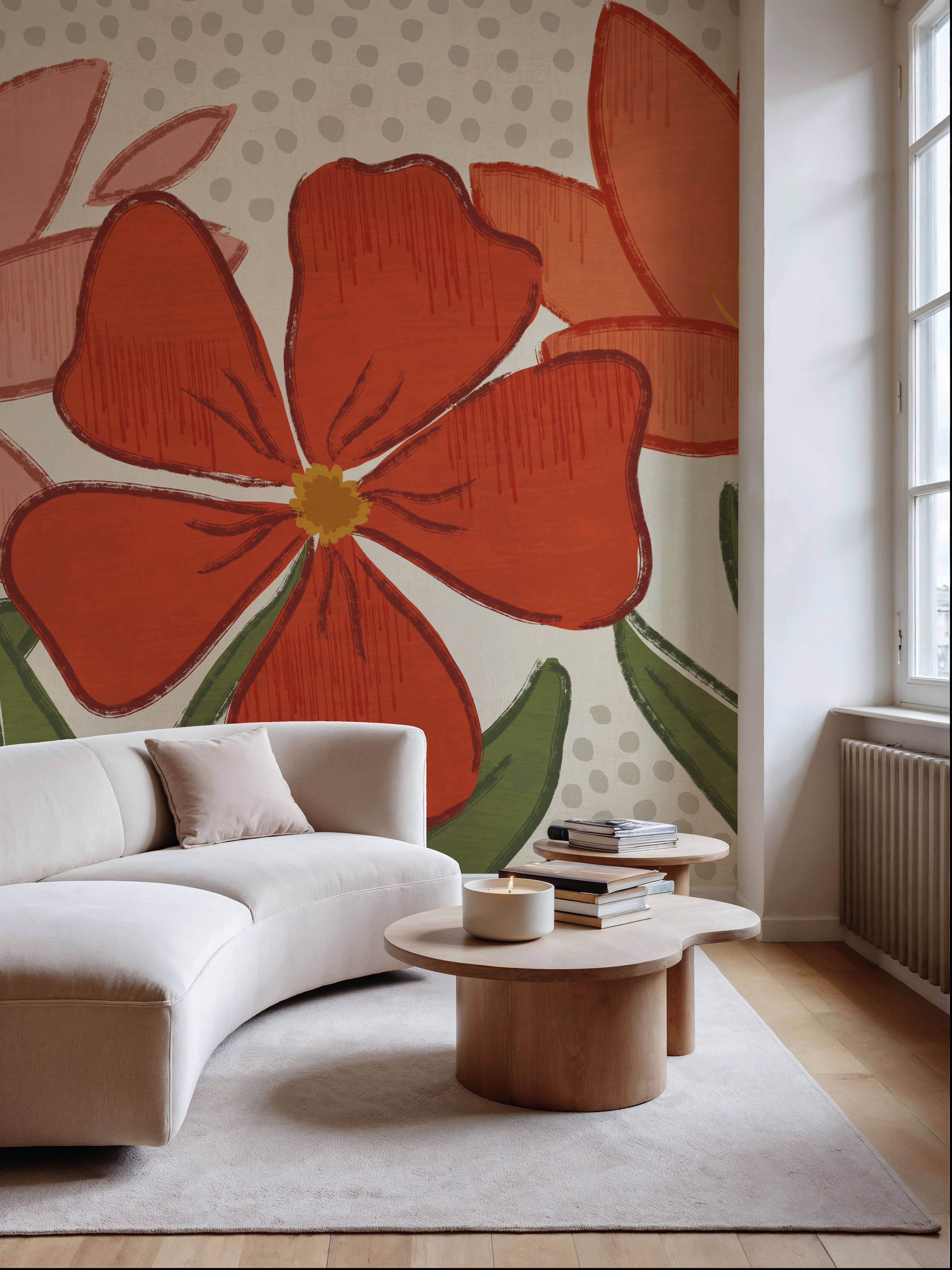 Wall Mural - Bold Petals I - Polka Dots mural wallpaper - Living room - Wallism US - Premium, Textured or Peel & Stick