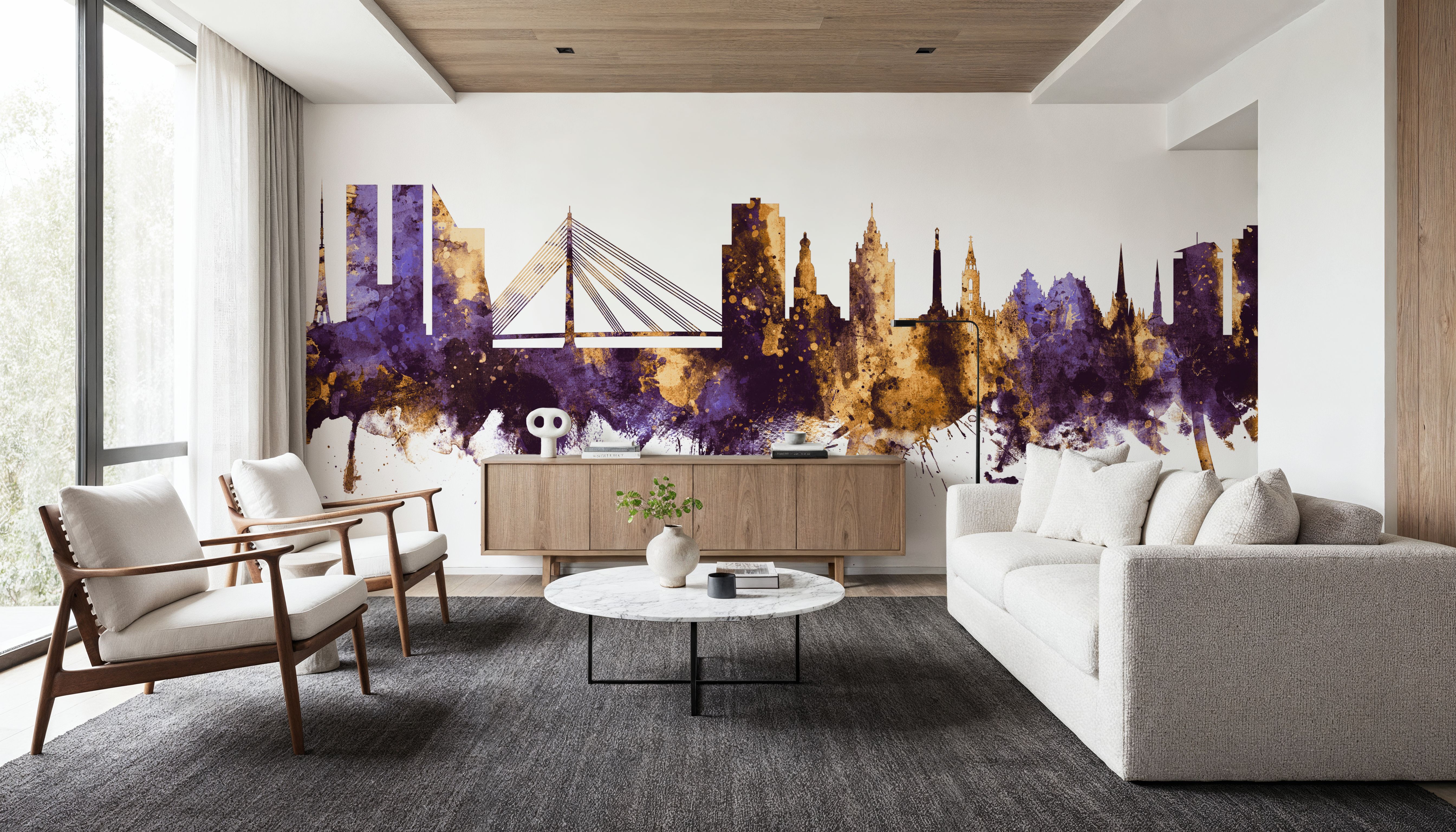 Riga Latvia Skyline Purple & Gold, Wallpaper