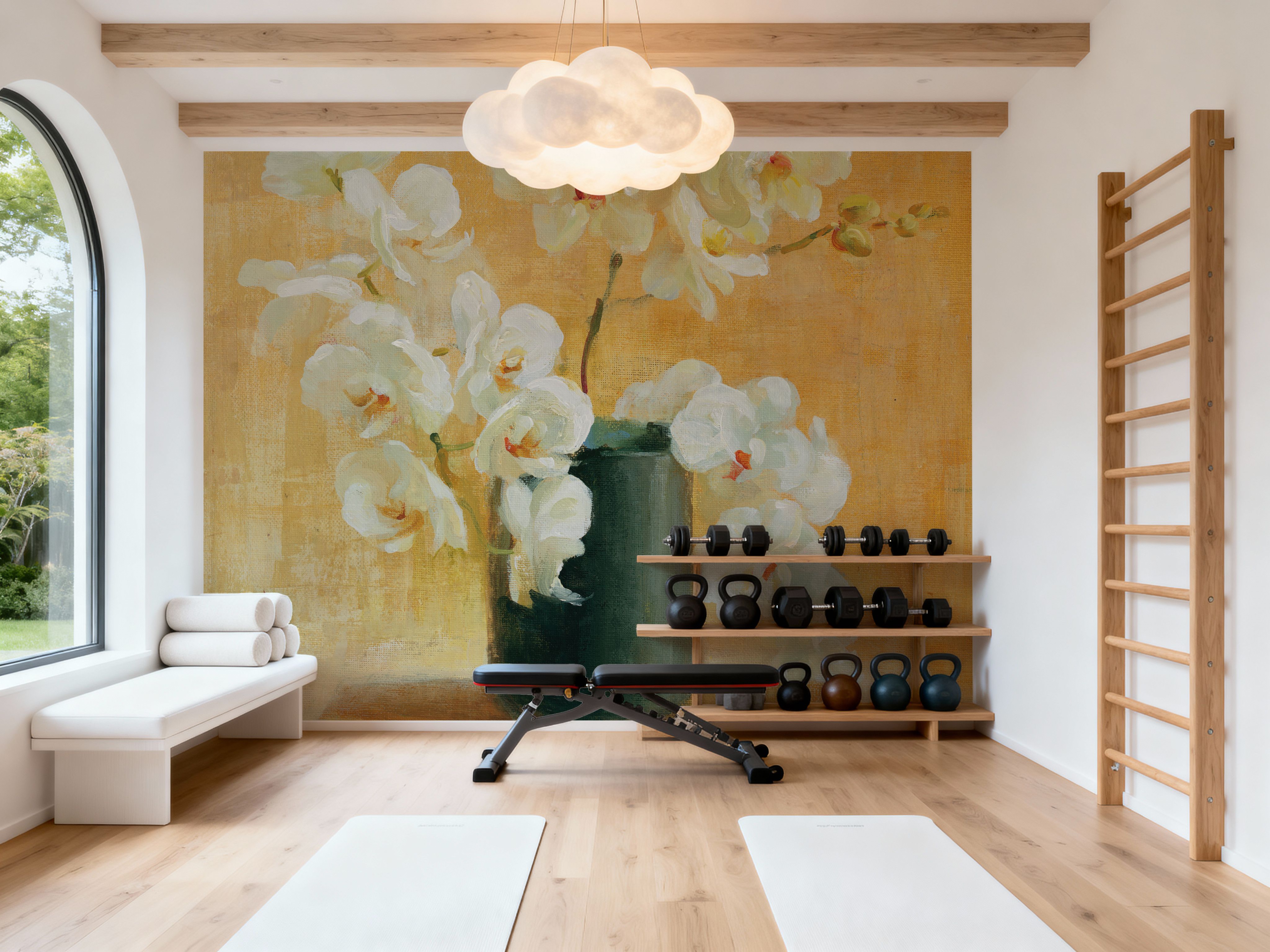 White Orchids in Black Vase