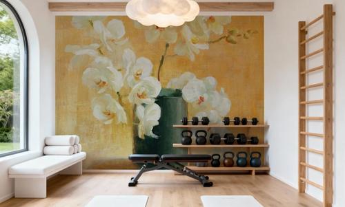 White Orchids in Black Vase