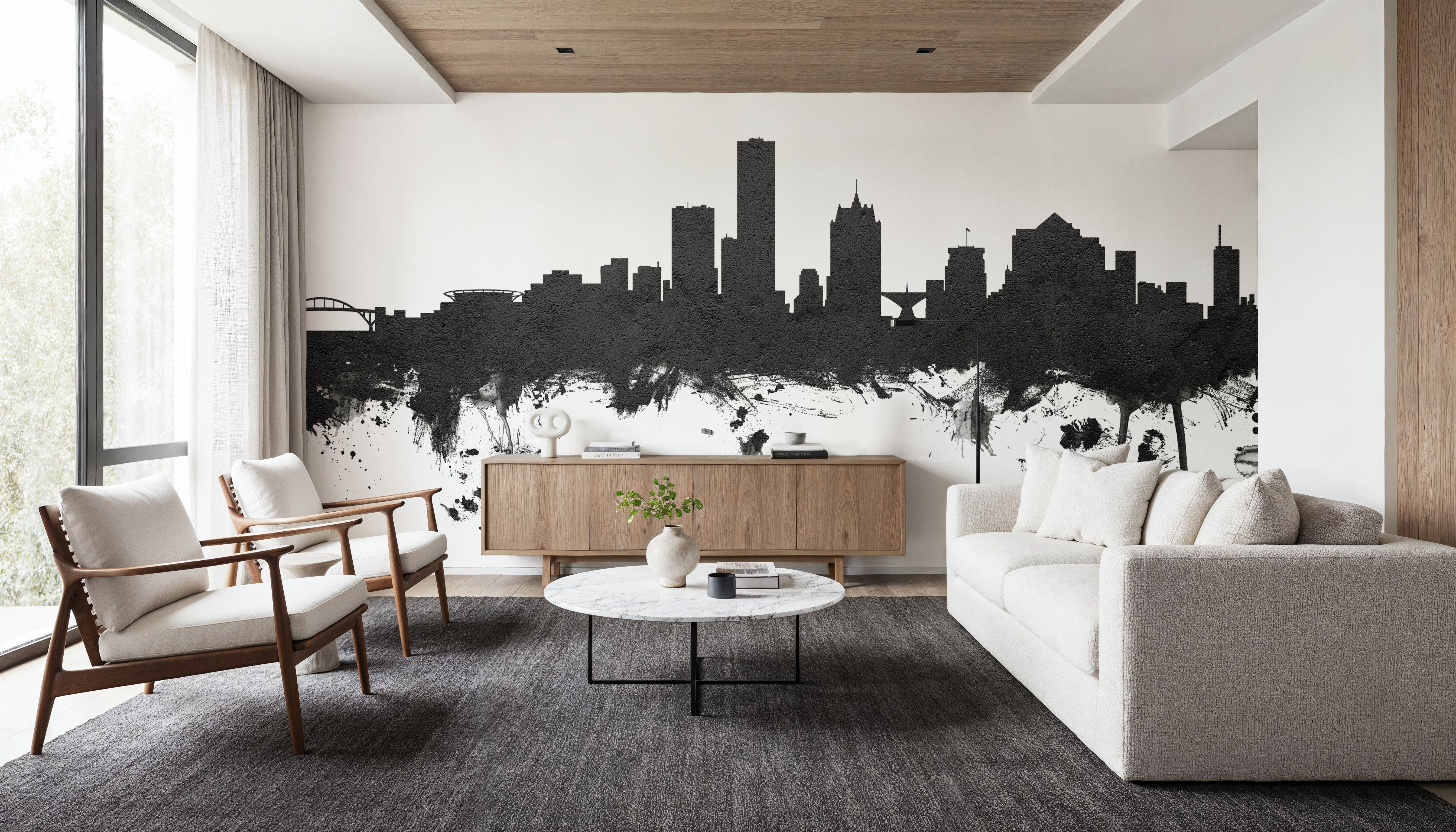 Milwaukee Wisconsin Skyline Black & White, Wallpaper