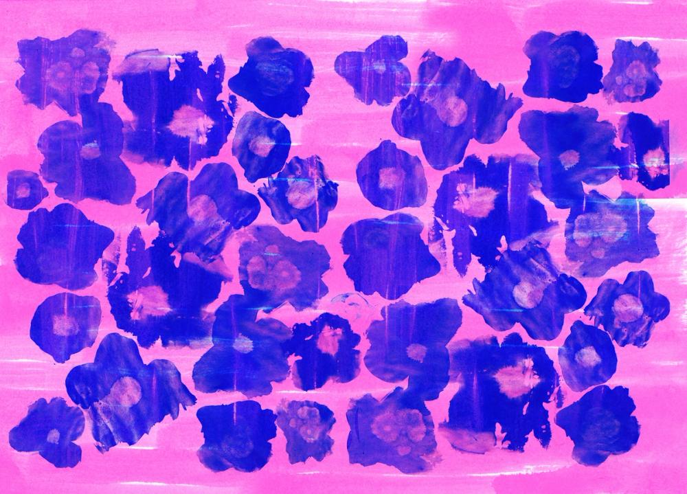 Flower Poufs, Indigo on Pink