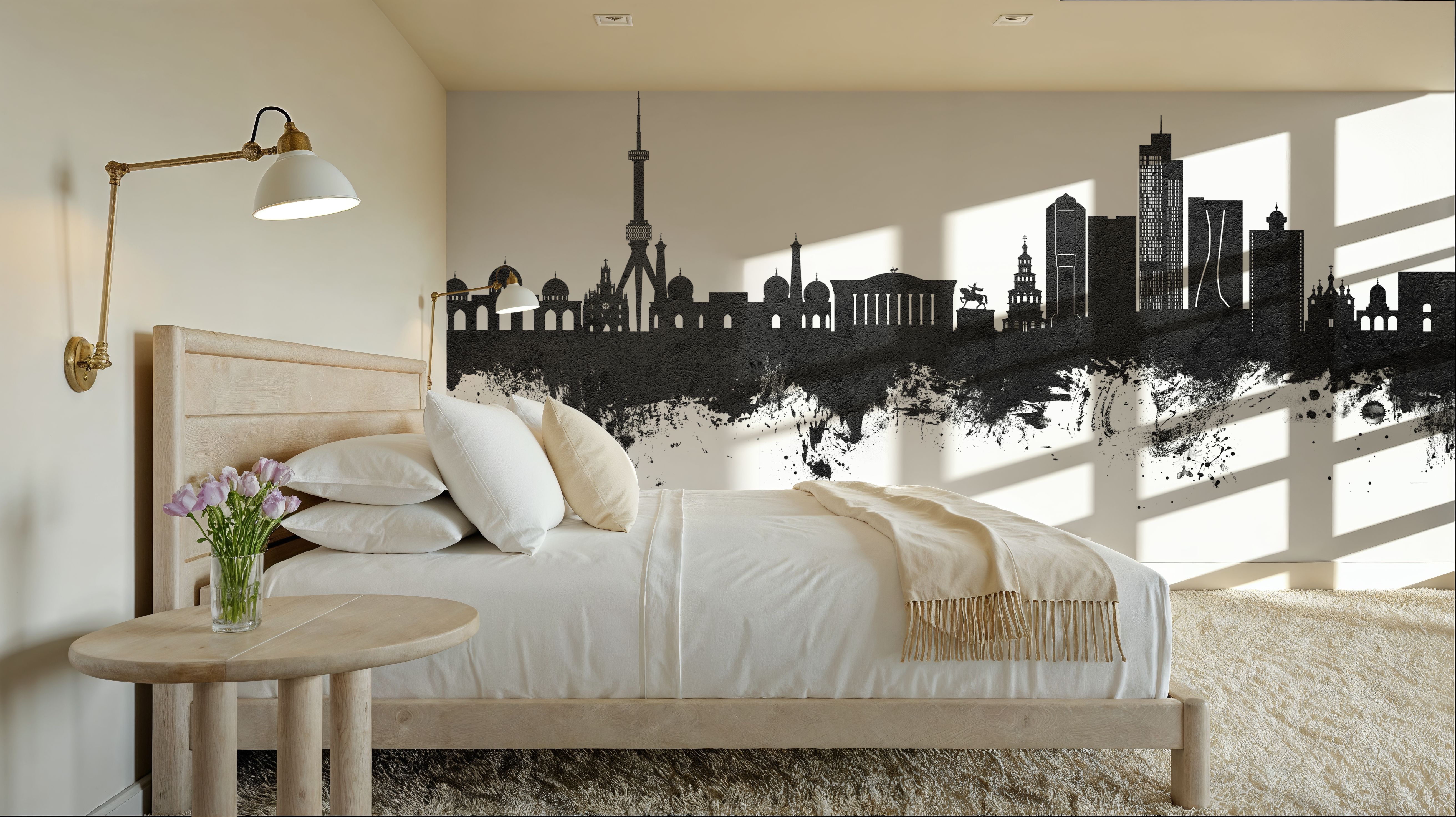 Tashkent Uzbekistan Skyline Black & White, Carte da parati