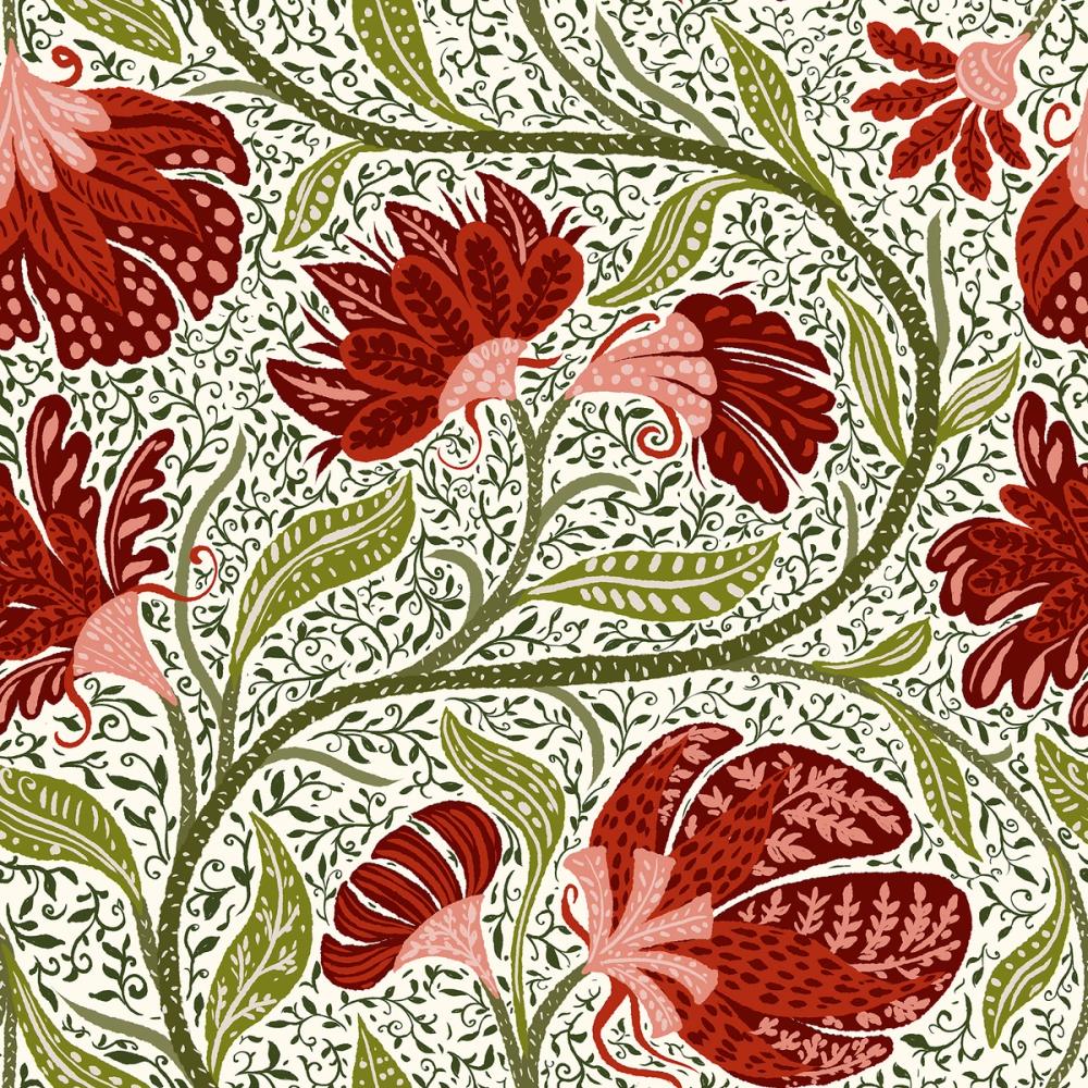 Indial Floral, Vermilion on Snow