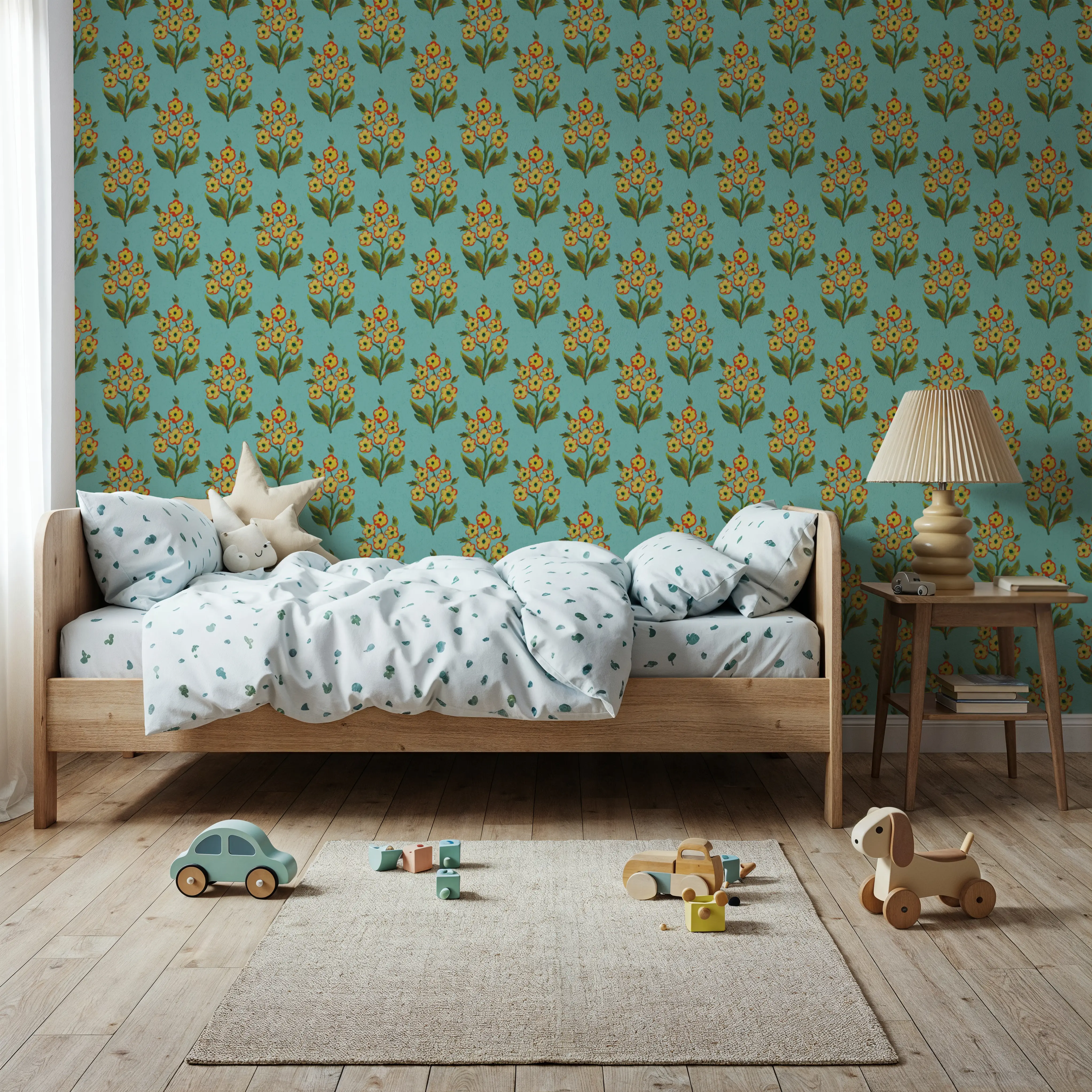 Wallpaper - Golden Viva Blue - Floral Nature - Blue - Hallway staircases - Wallism UK - Peel & Stick or Paste-the-Wall