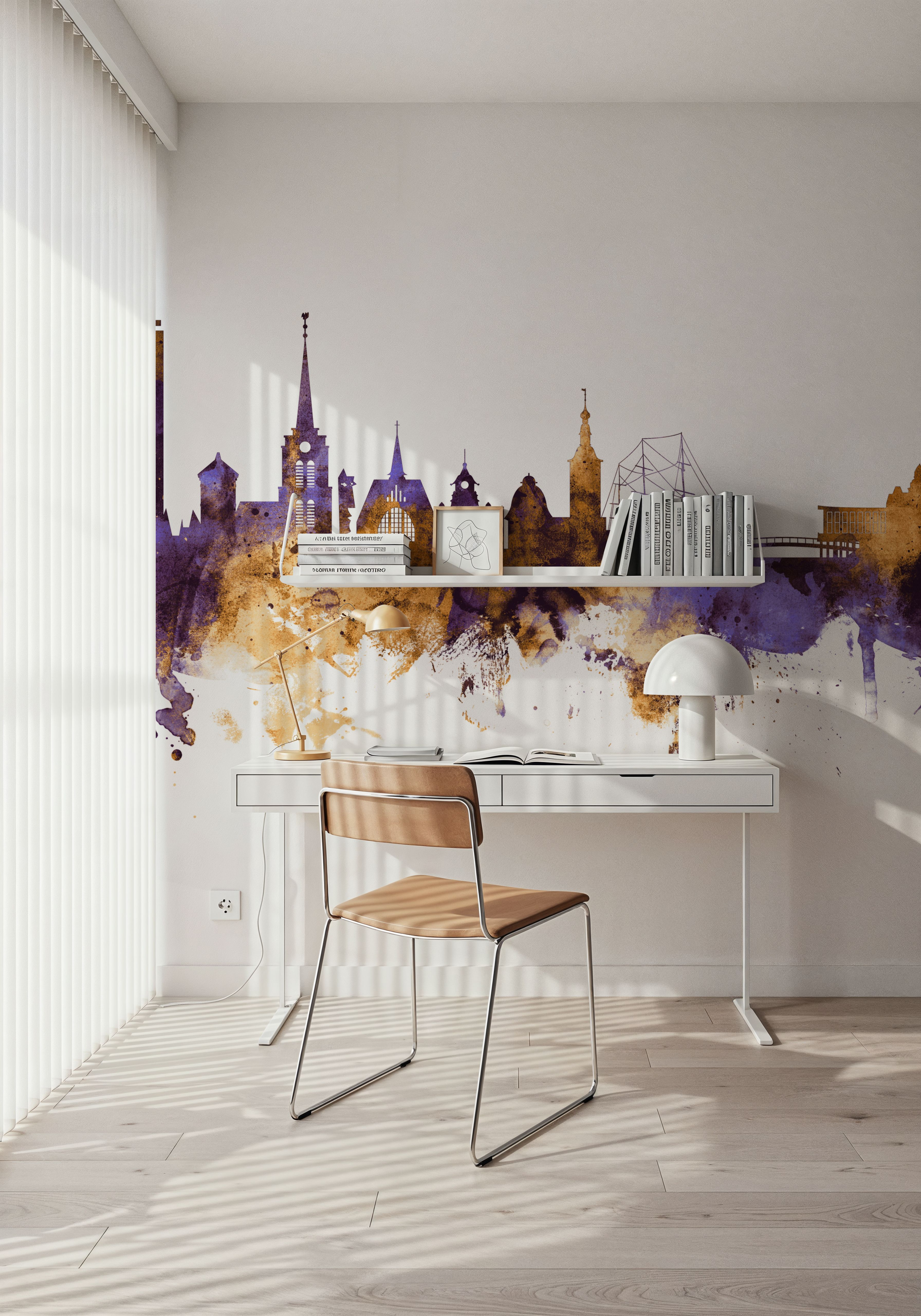 Halmstad Sweden Skyline Purple & Gold