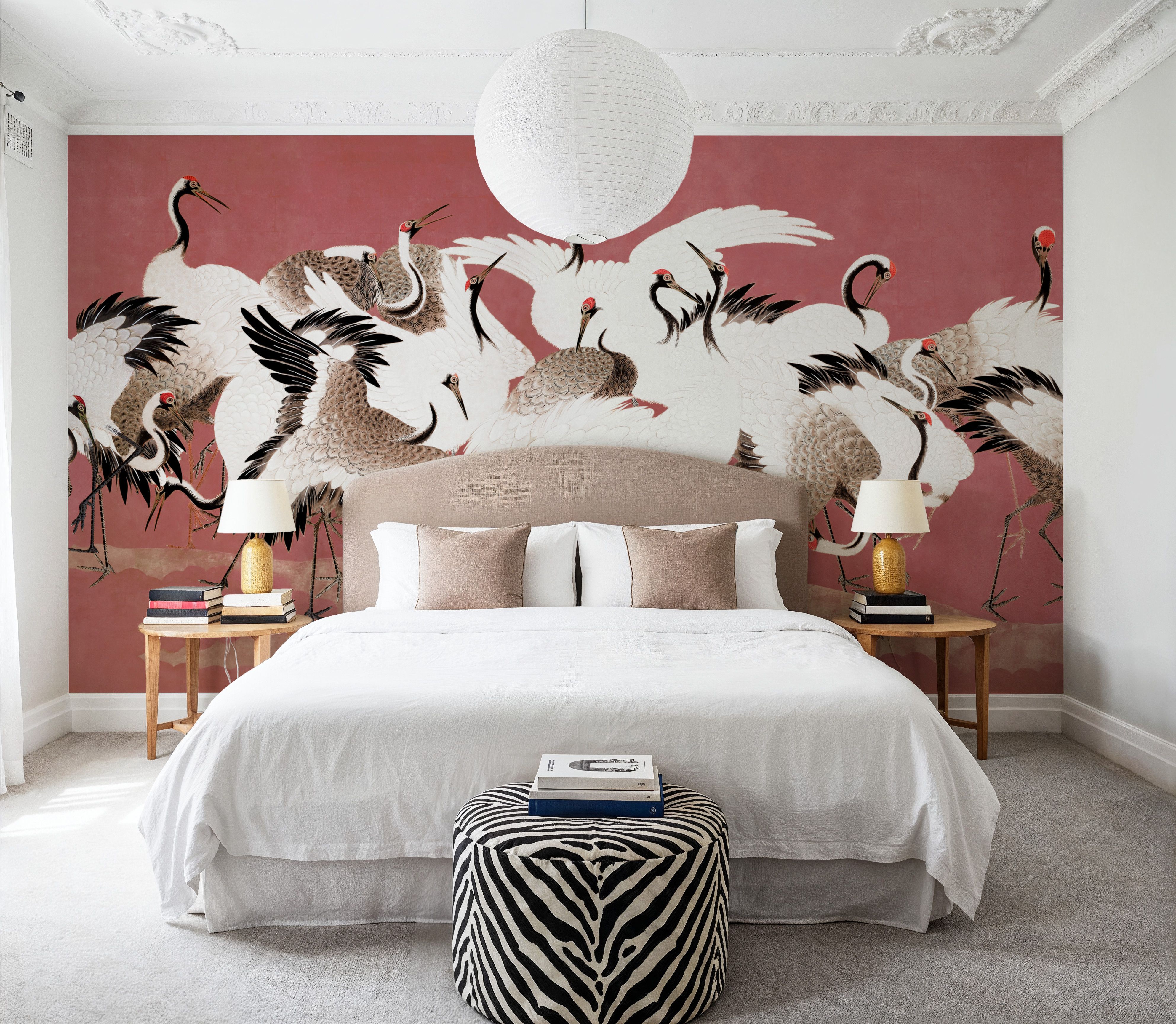 Japanese Flock of Cranes, Coral Blush