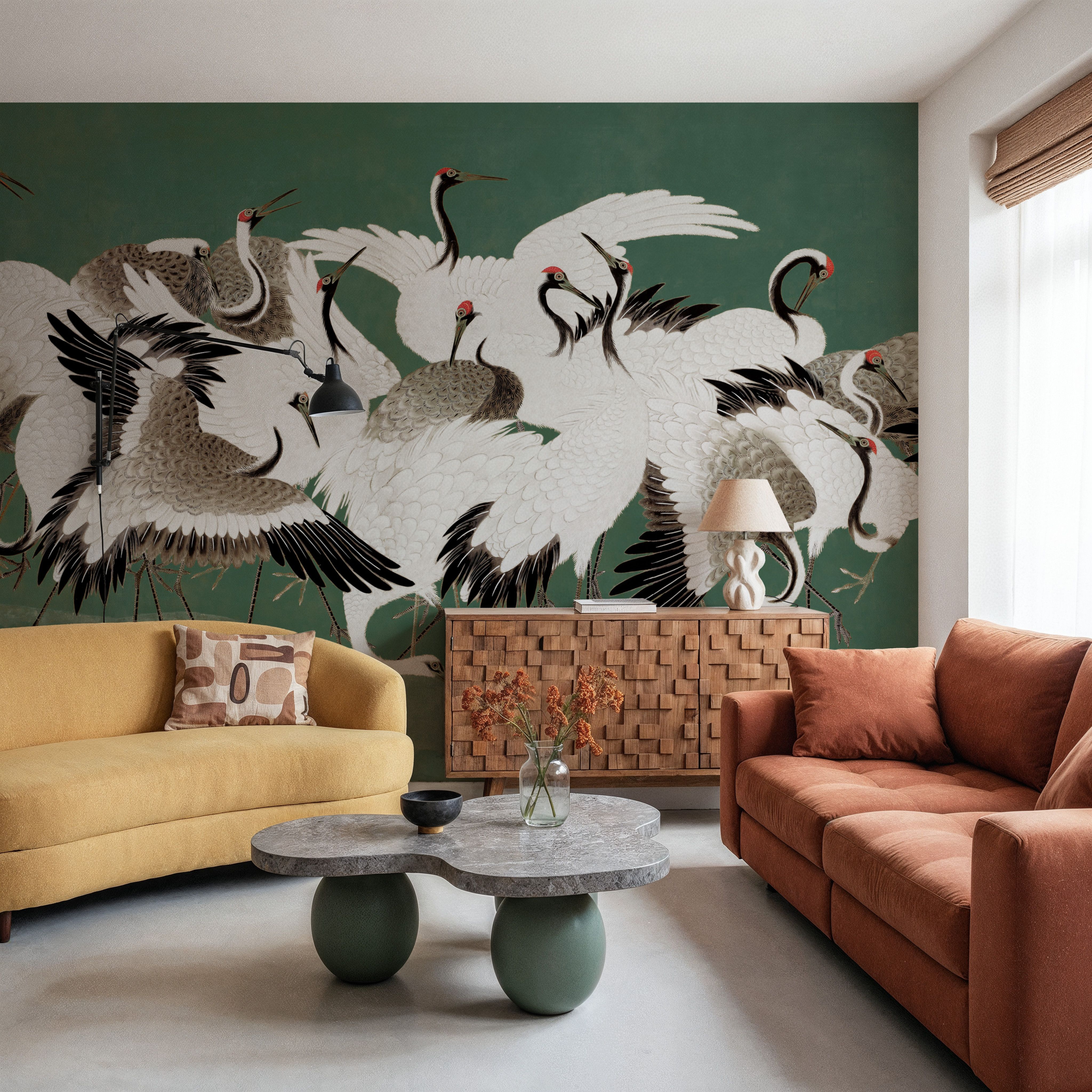 Japanese Flock of Cranes, Emerald