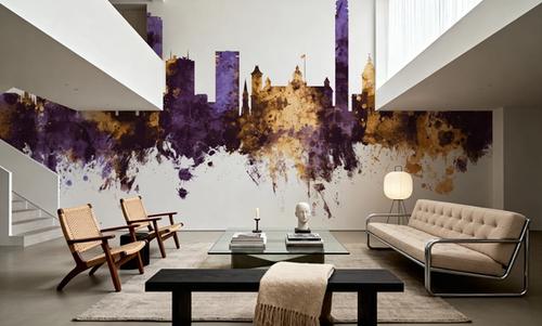 Birmingham England Skyline Purple & Gold