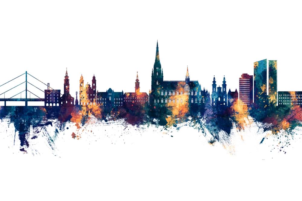 Linz Austria Skyline Blue & Bronze