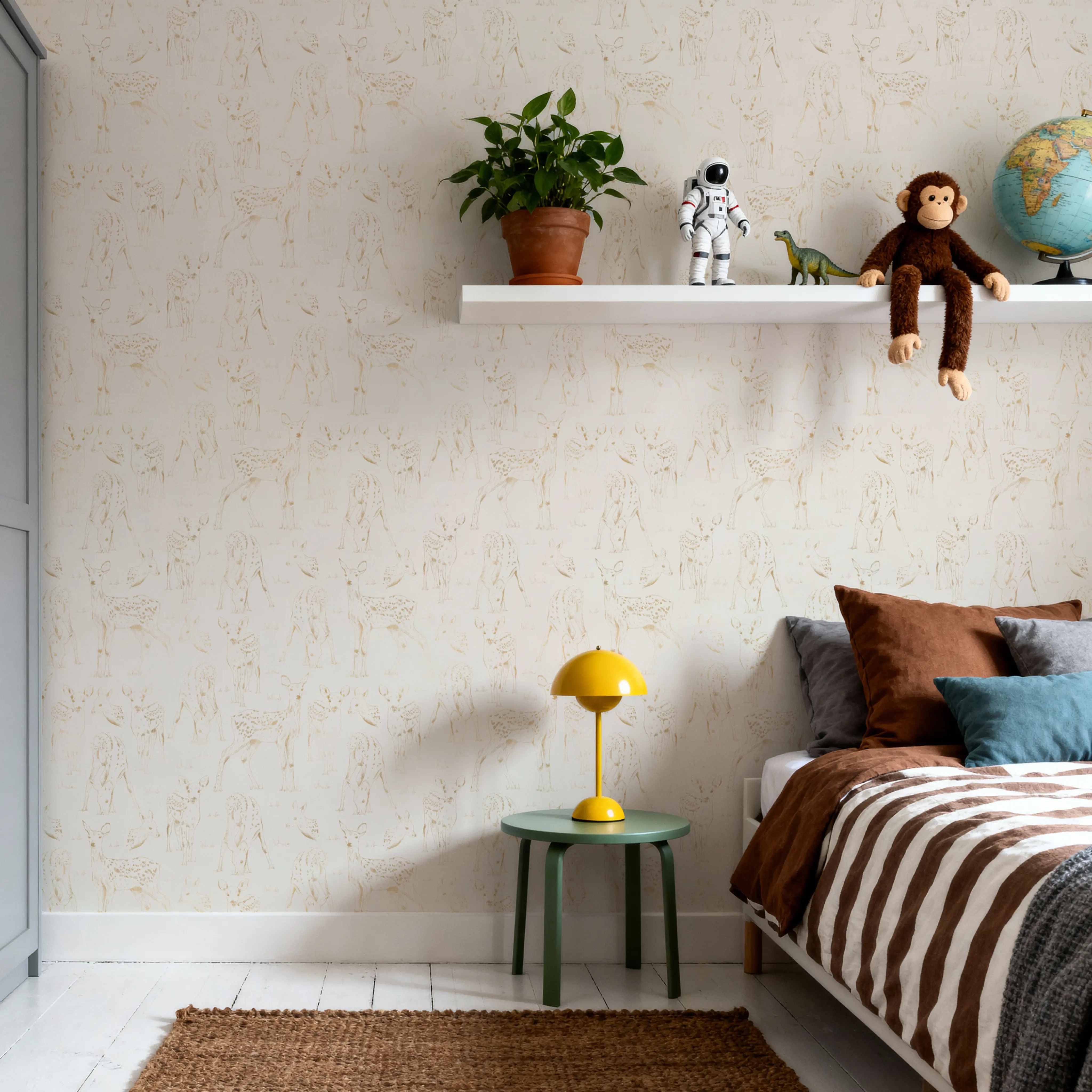 Papier Peint - Bambi - Toile de Jouy Sauvage - Jaune - chambre d'enfant - Wallism Belgique - Encollage au mur ou Autocollant