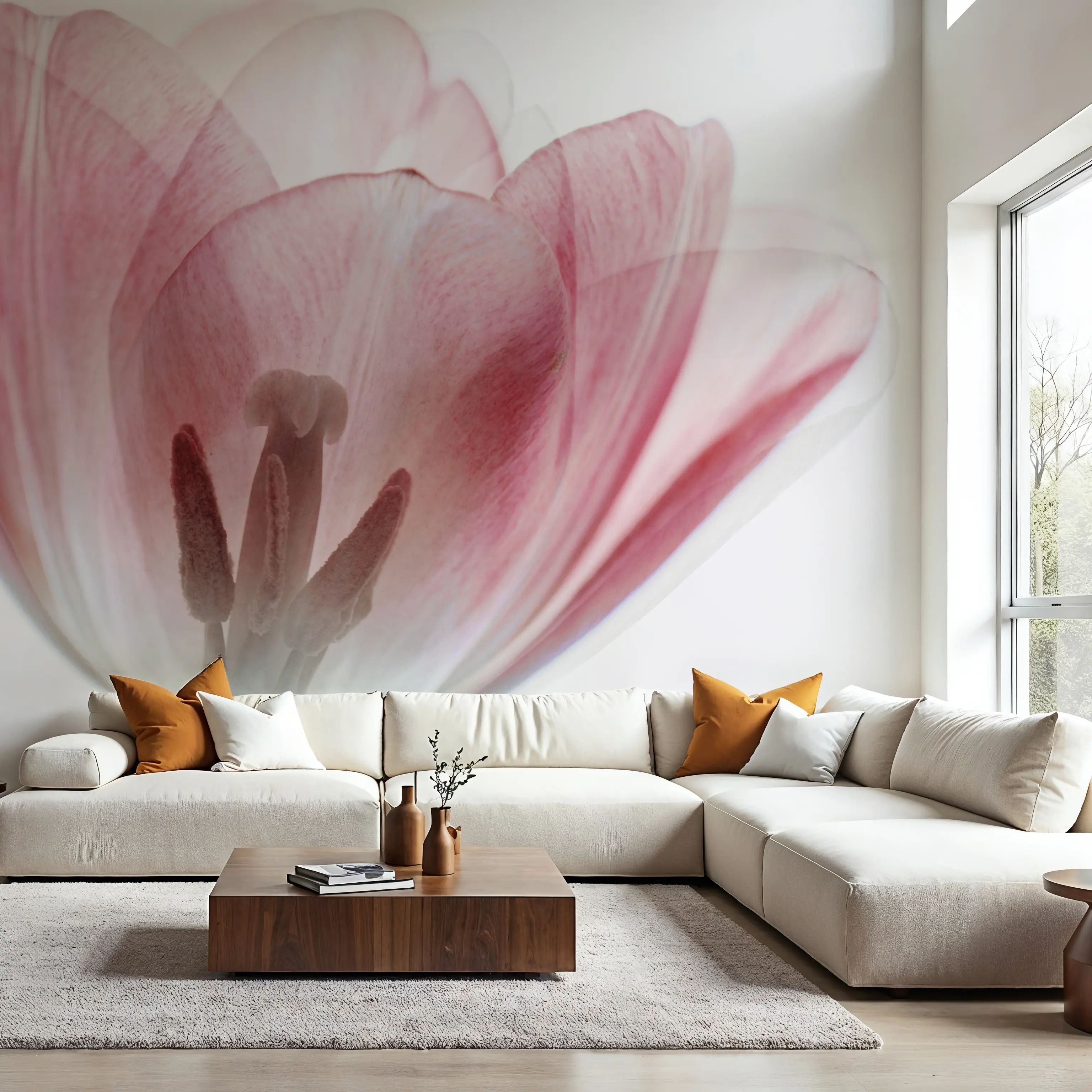 Wall Mural - Inside Out III - Contemporary Nature mural wallpaper - Pink - Living room - Wallism UK - Peel & Stick or Paste-the-Wall