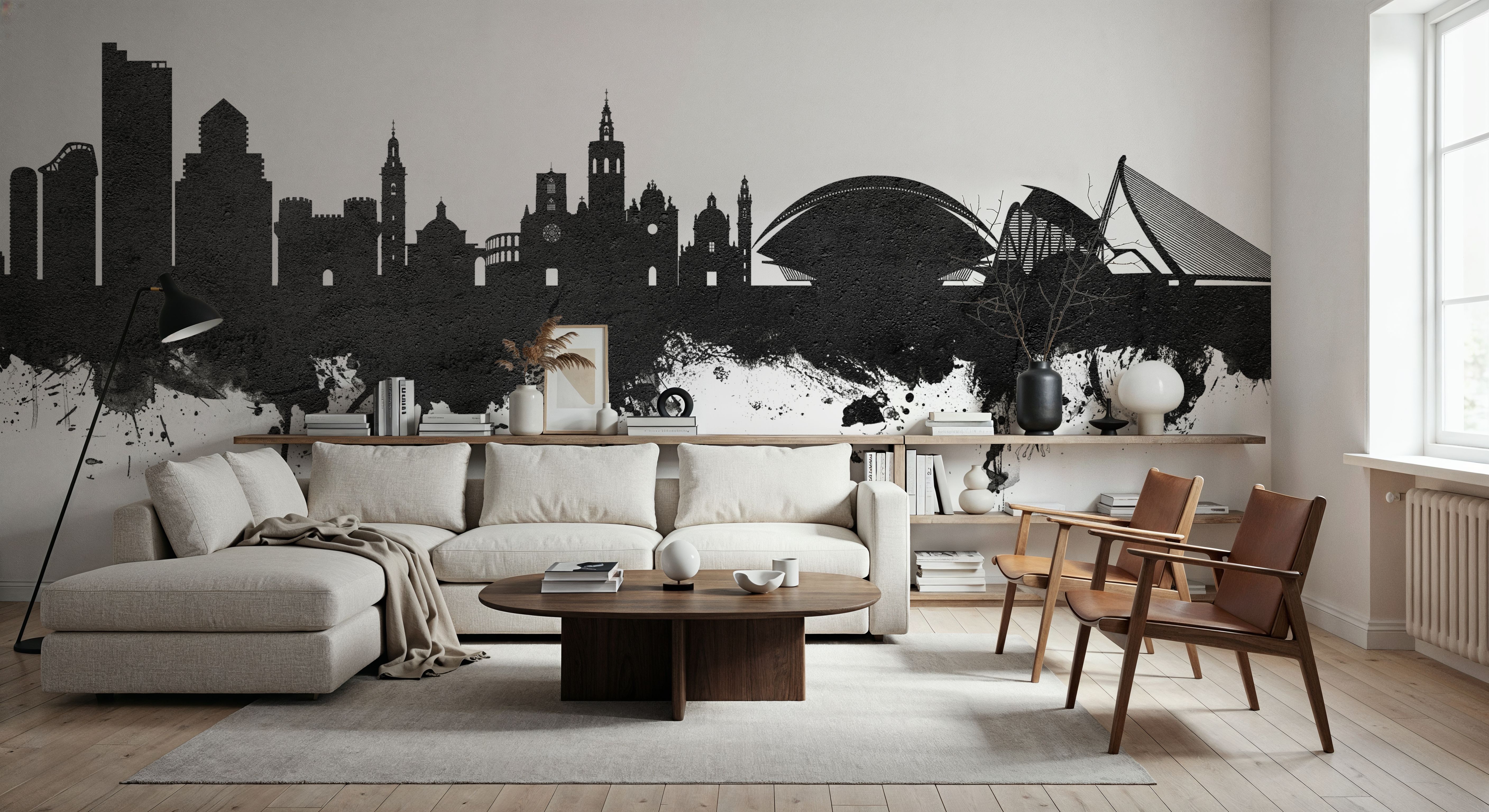 Valencia Spain Skyline Black & White, Tapet