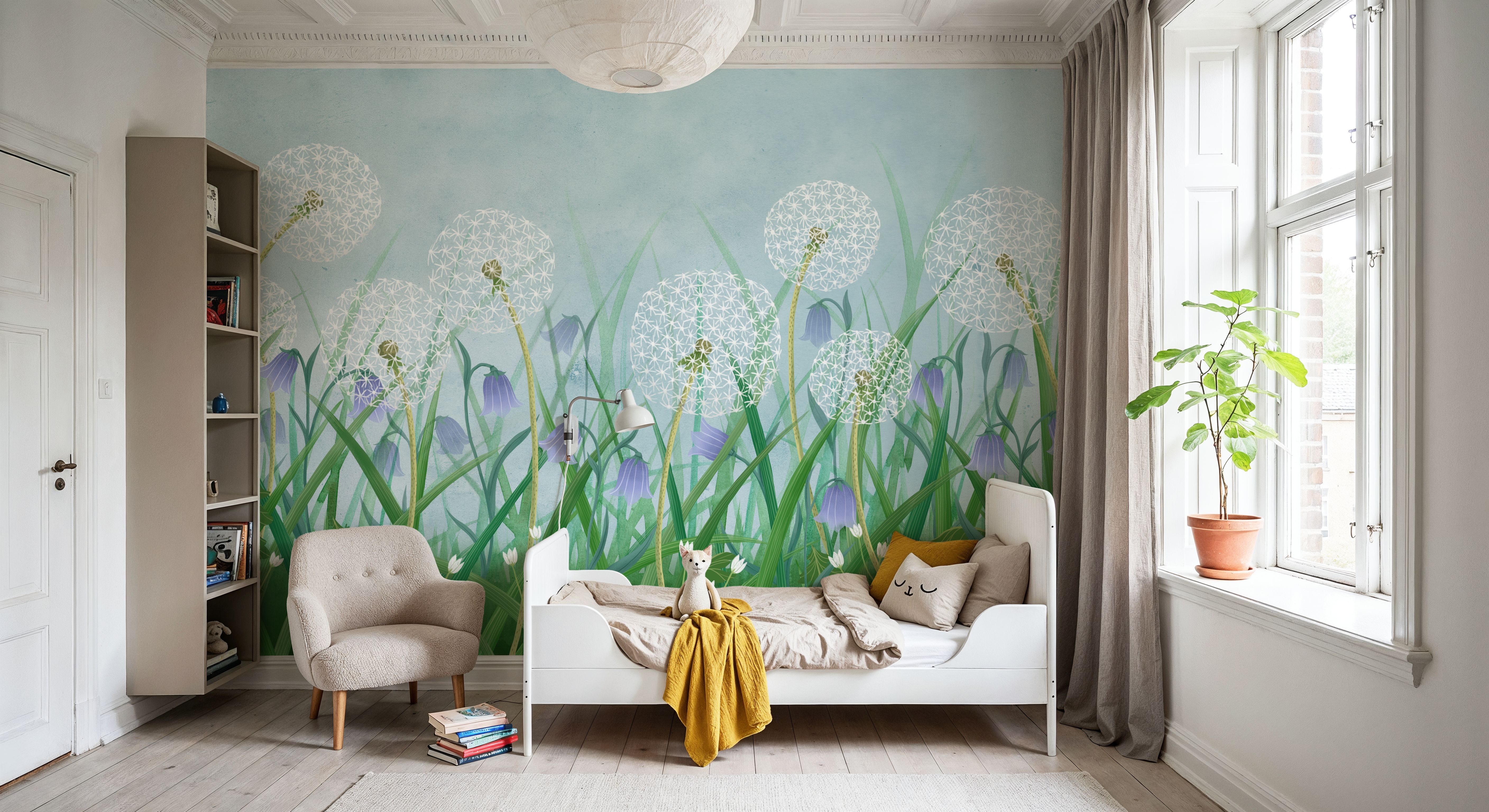 Dandelion Meadow, Blue, Wallpaper