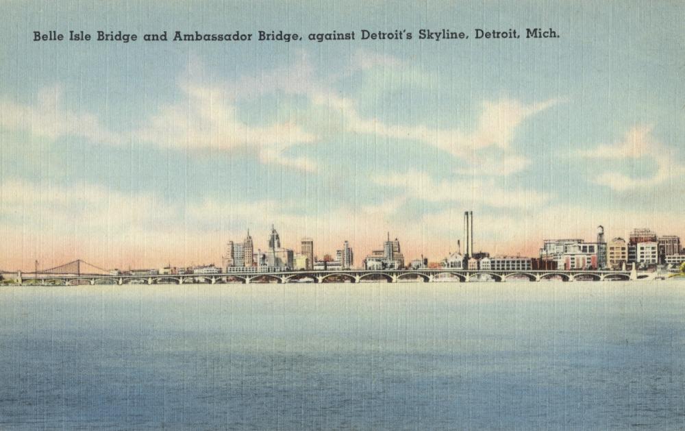 Greetings from Detroit Skyline - Screenprint Postcard