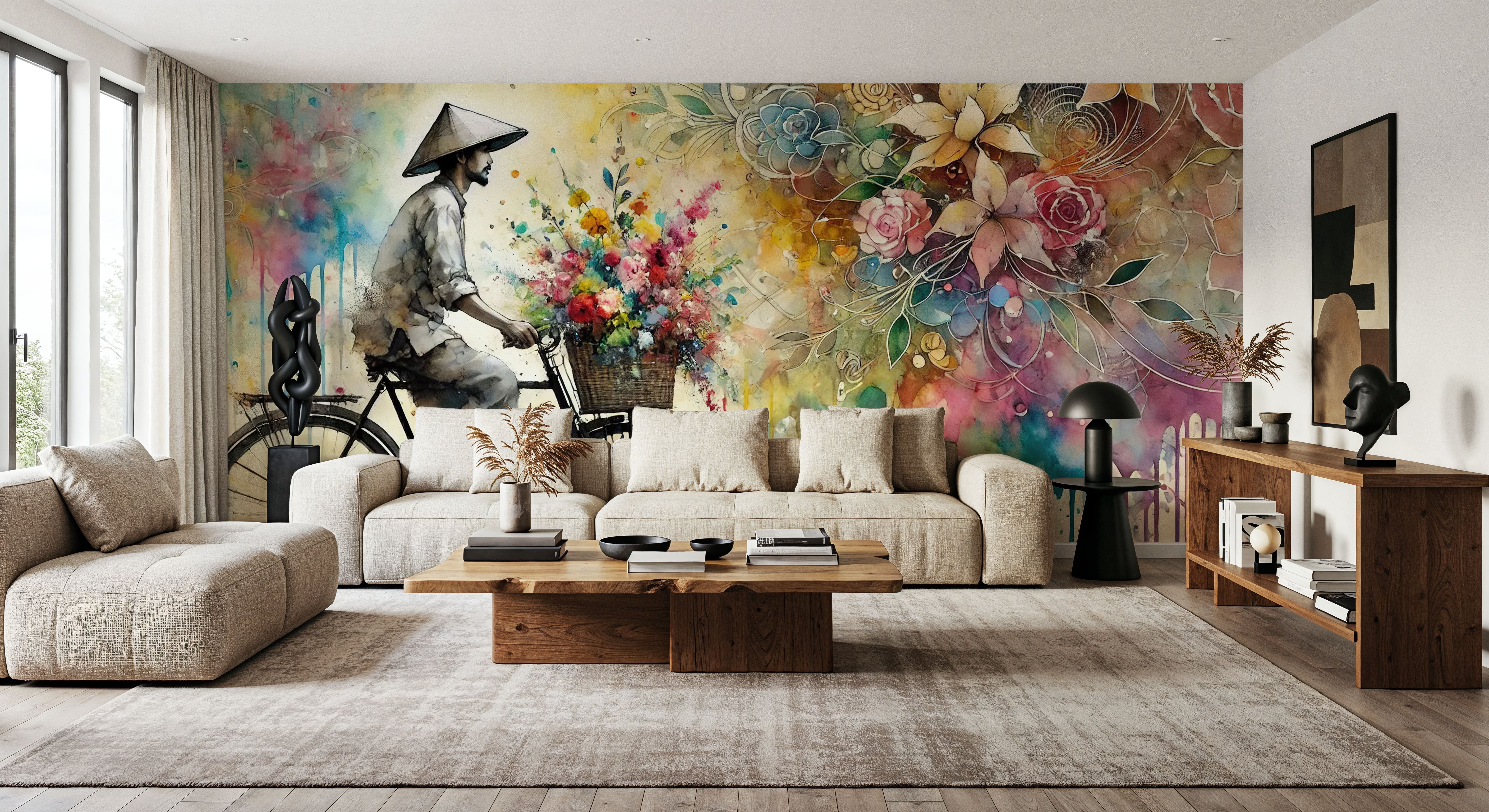 Vibrant Floral Cyclist, Tapeten