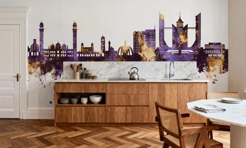 Faislabad Pakistan Skyline Purple & Gold