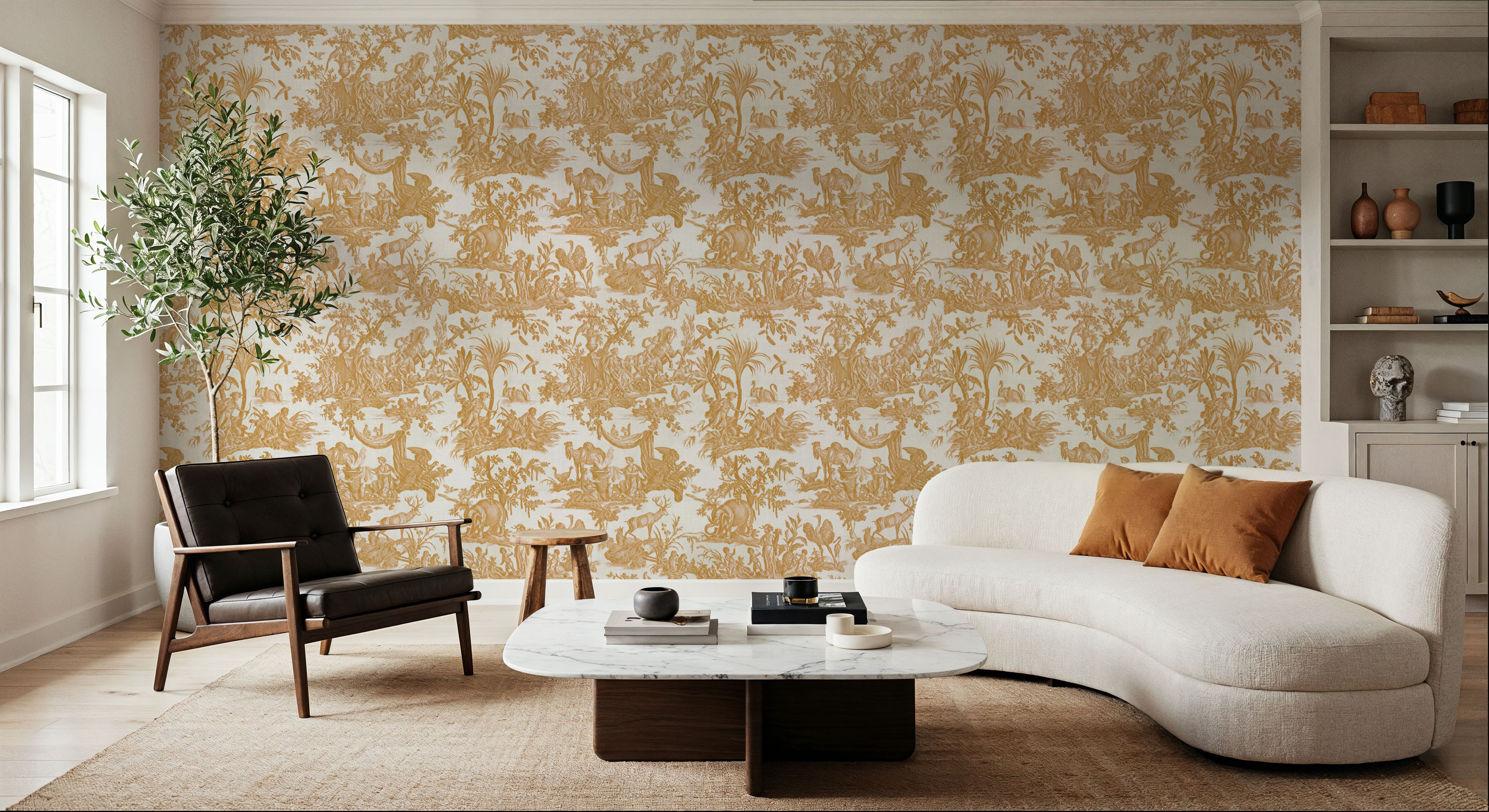 Patinated Linen Toile de Jouy, Sunflower