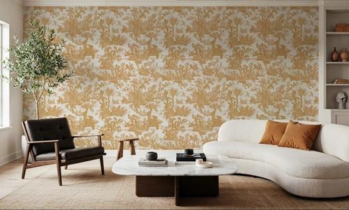 Patinated Linen Toile de Jouy, Sunflower