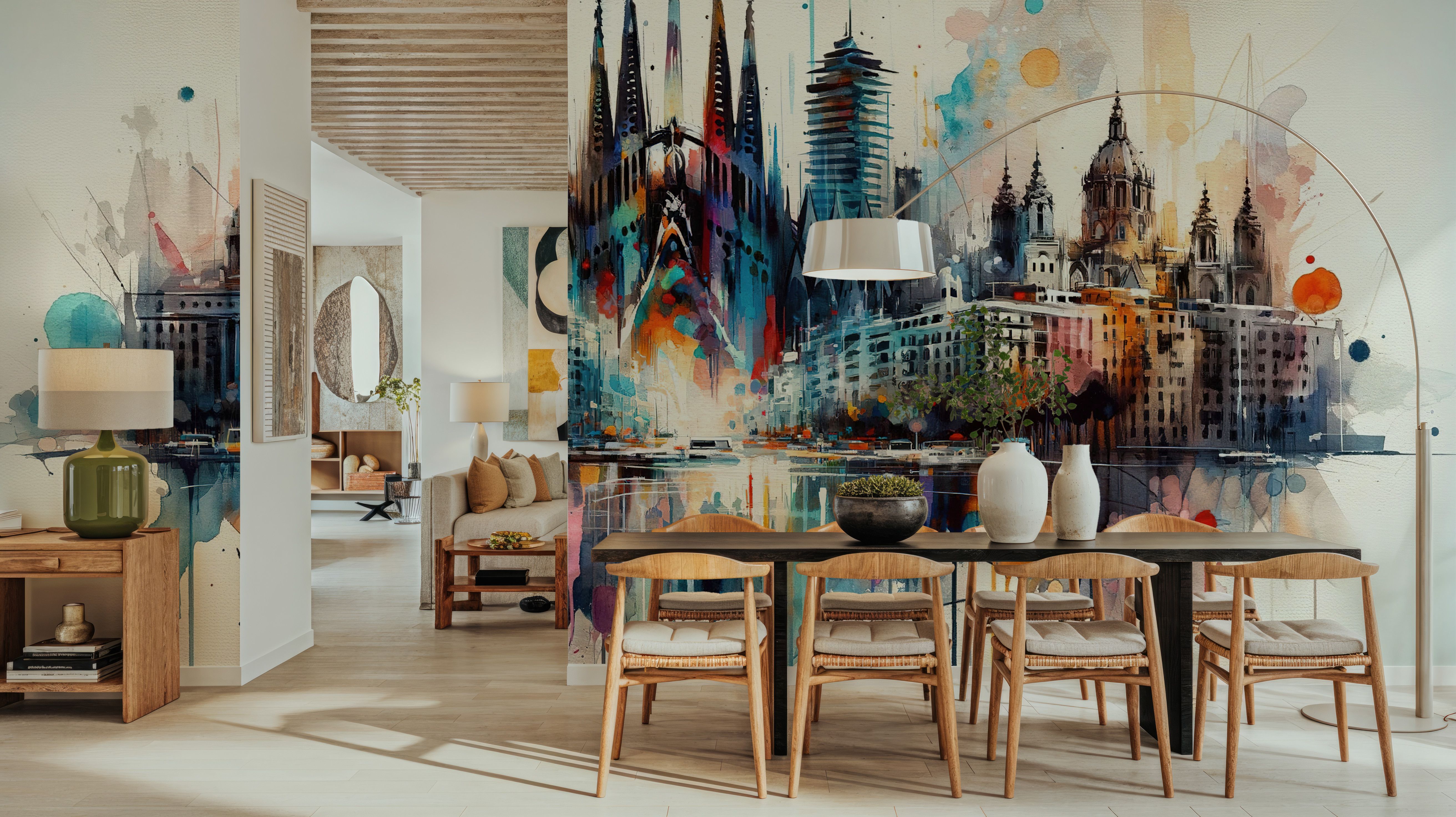 Watercolor Skyline Barcelona I