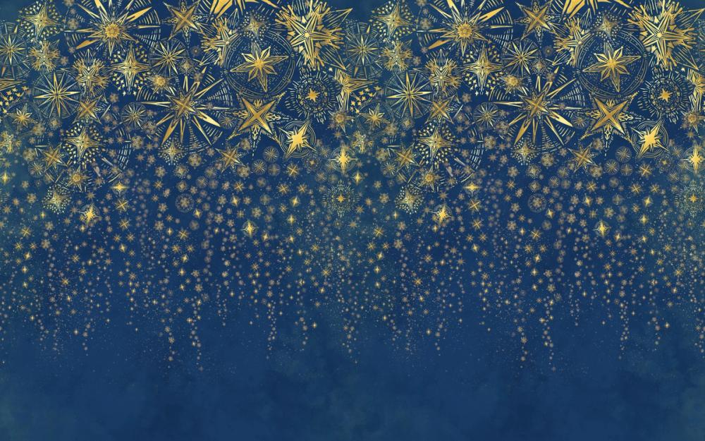 Yellow painted stars on a blue cobalt background