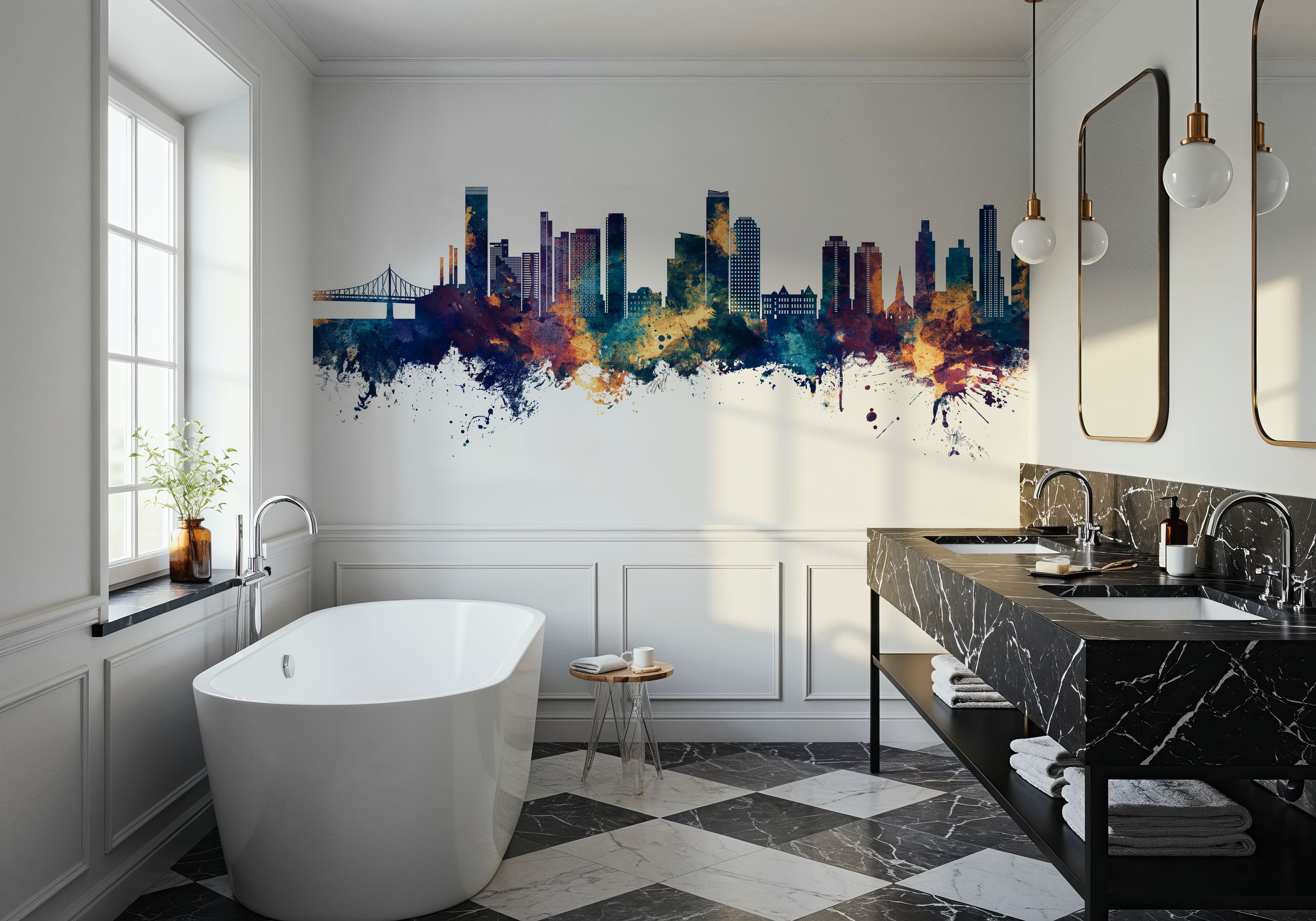 Queens New York Skyline Blue & Bronze