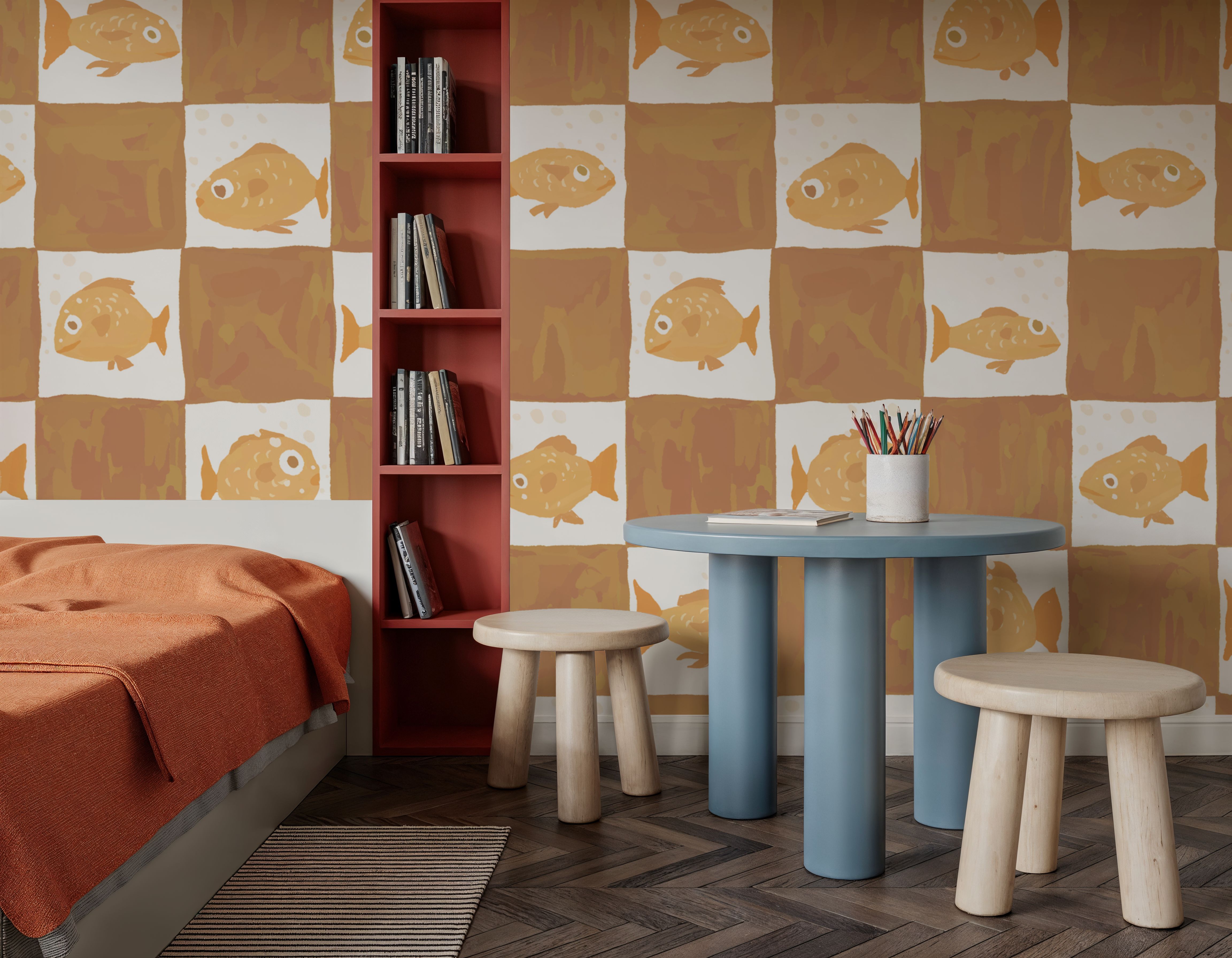 Fish Checkers, Warm Brown