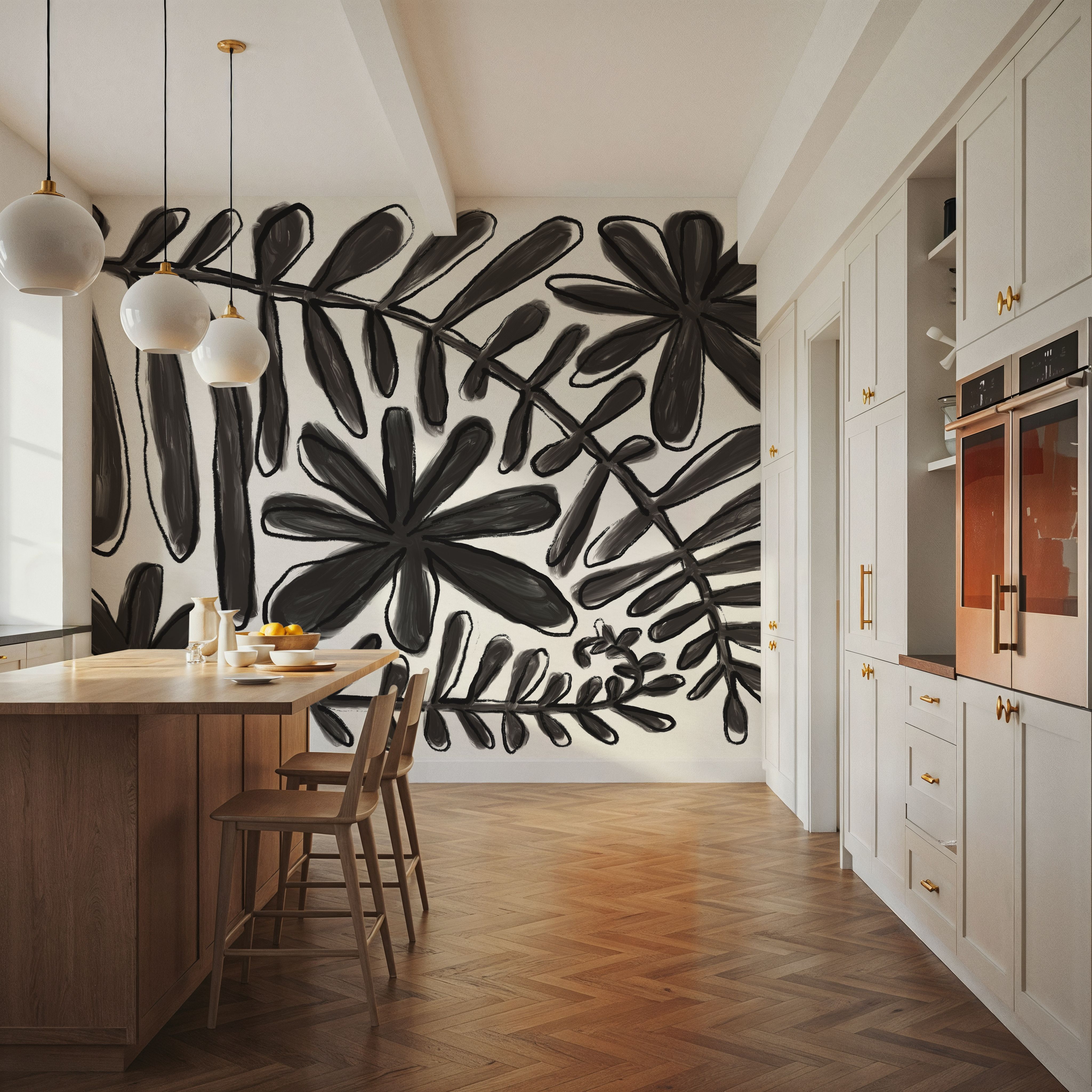 Fern and Flower Lines Black