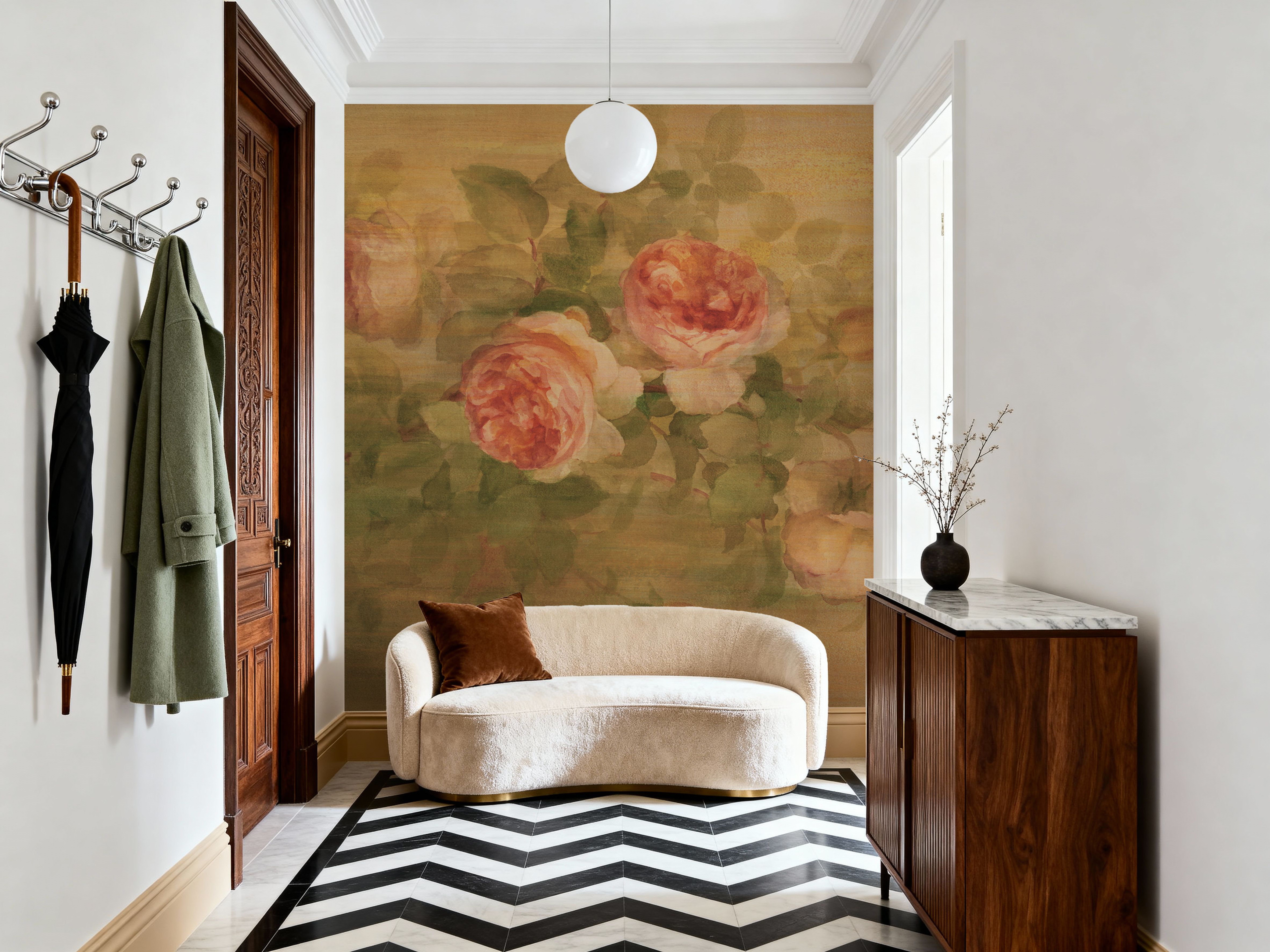 Vintage Roses on Green I