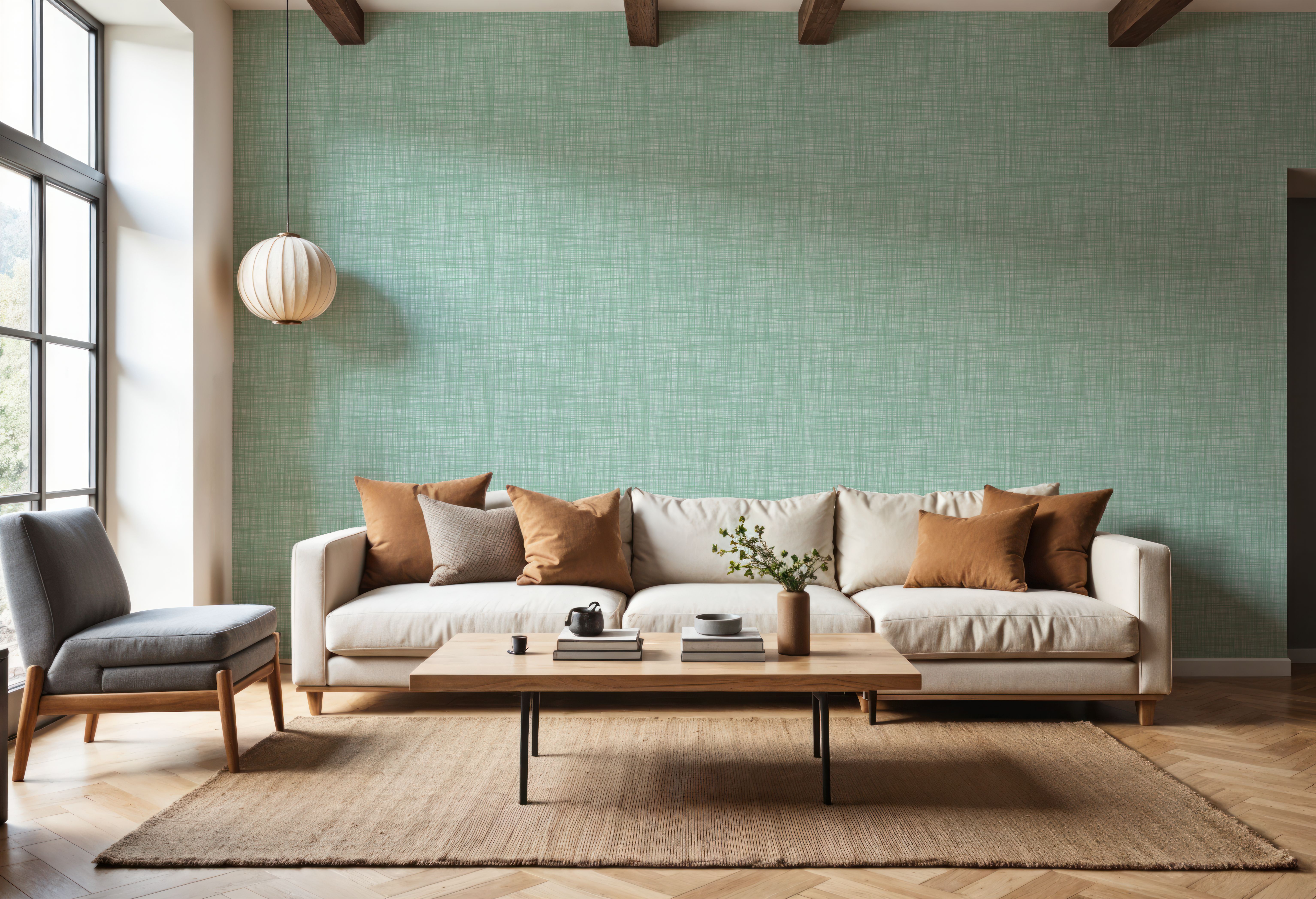 Wallpaper - Mottled Linen Effect, Mint - Lines Textiles - Green - Living room - Wallism US - Premium, Textured or Peel & Stick