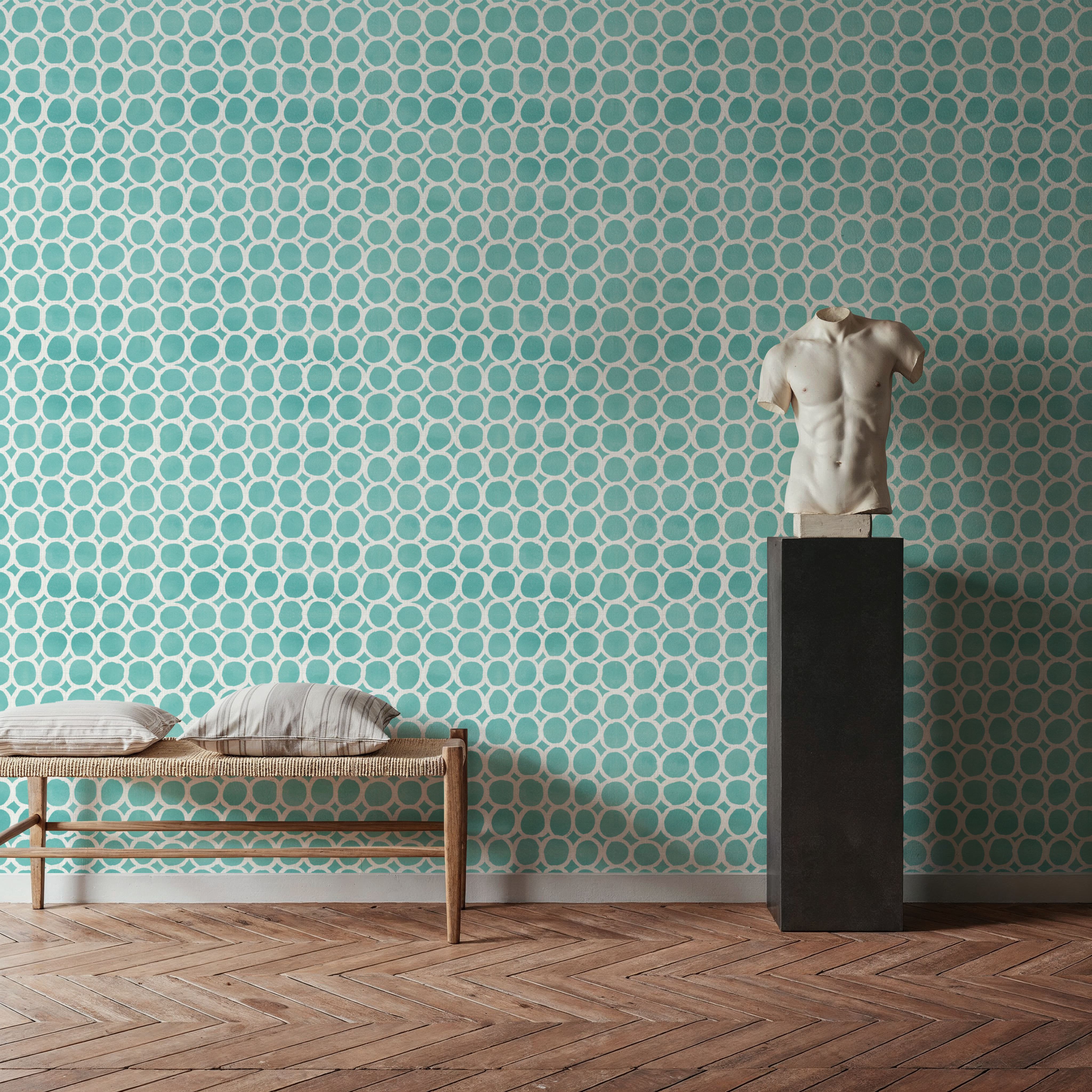 Mixed Turqouise Circles Inverse, Carte da parati