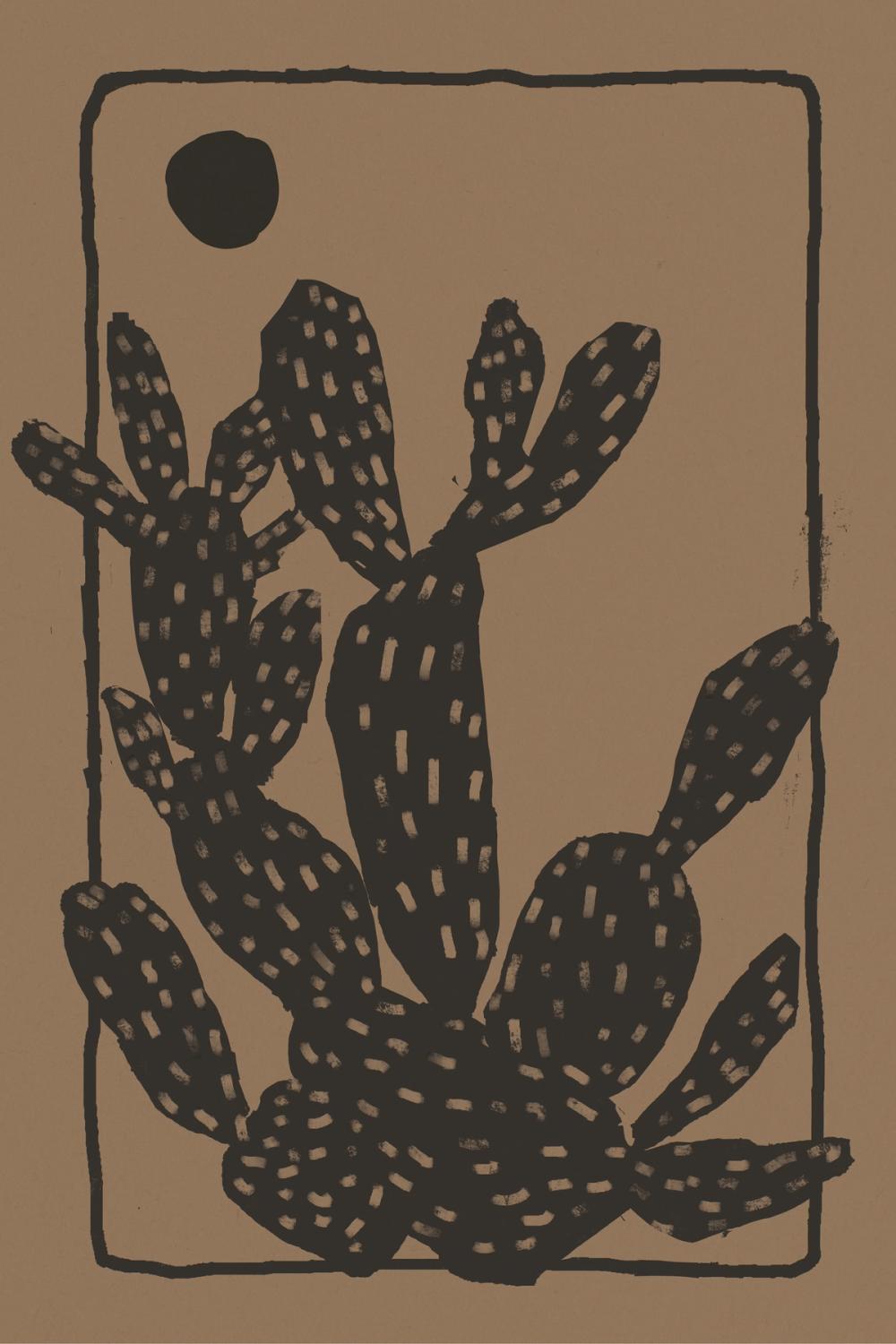 Woodcut Cactus I Natural
