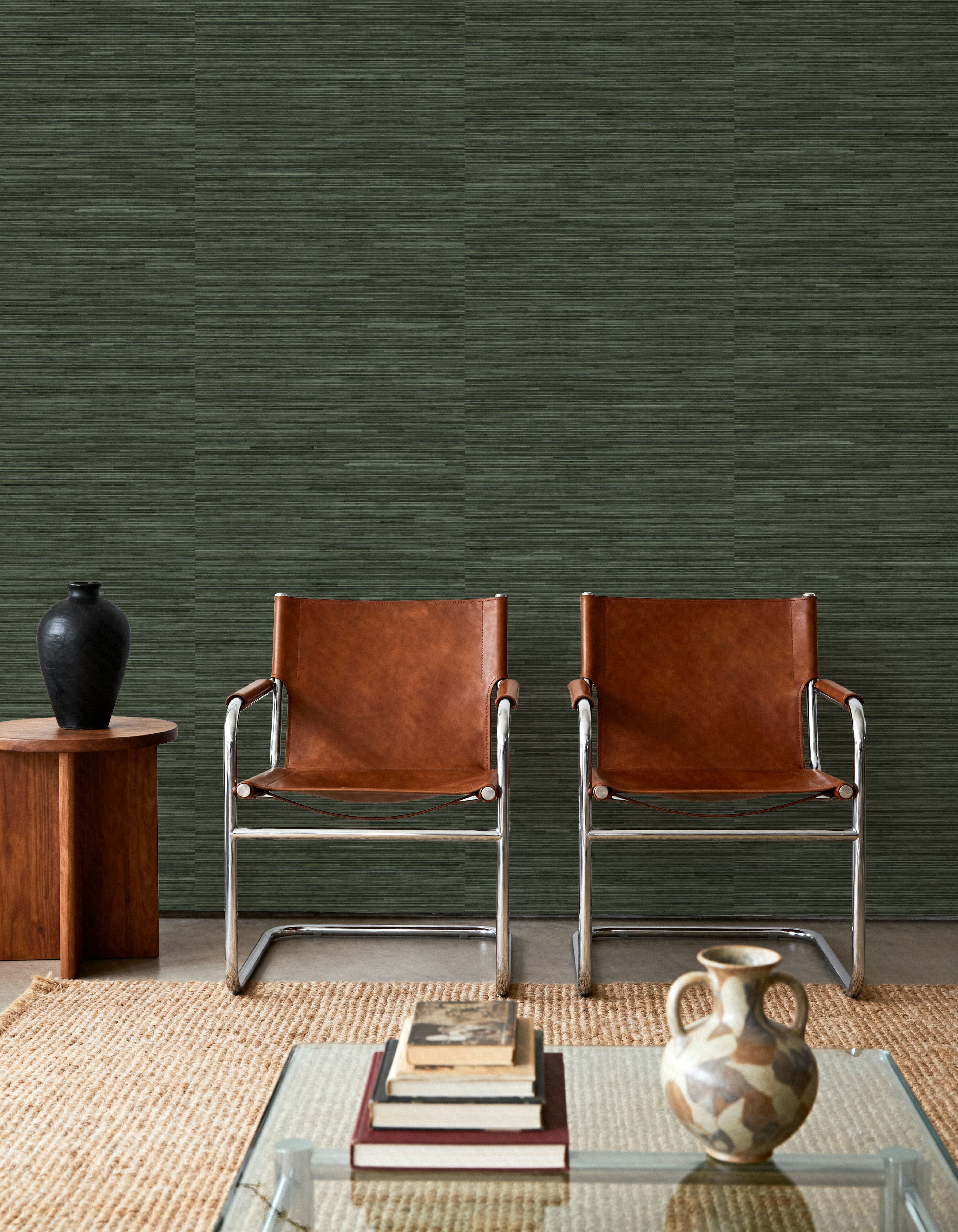 Faux Grasscloth with Visible Seams, Evergreen