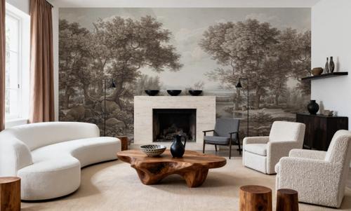 Riverbank Oak Landscape, Vintage