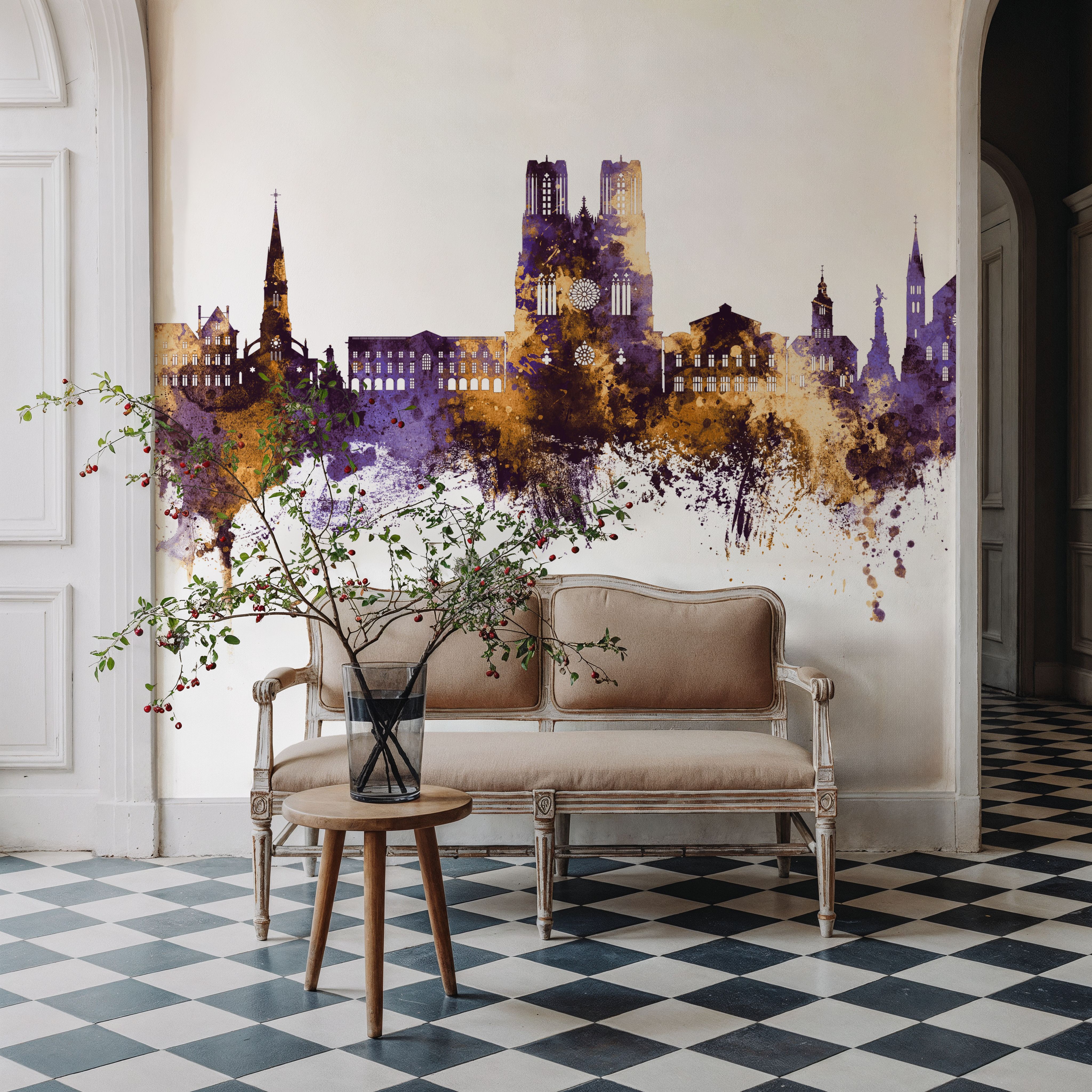 Reims France Skyline Purple & Gold