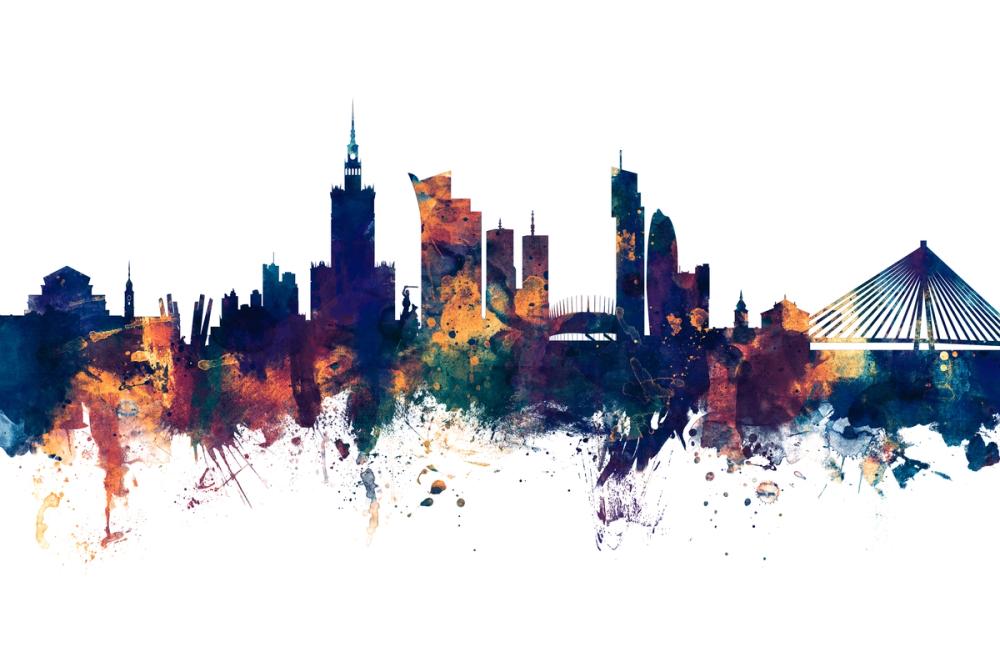 Warsaw Poland Skyline Blue & Bronze