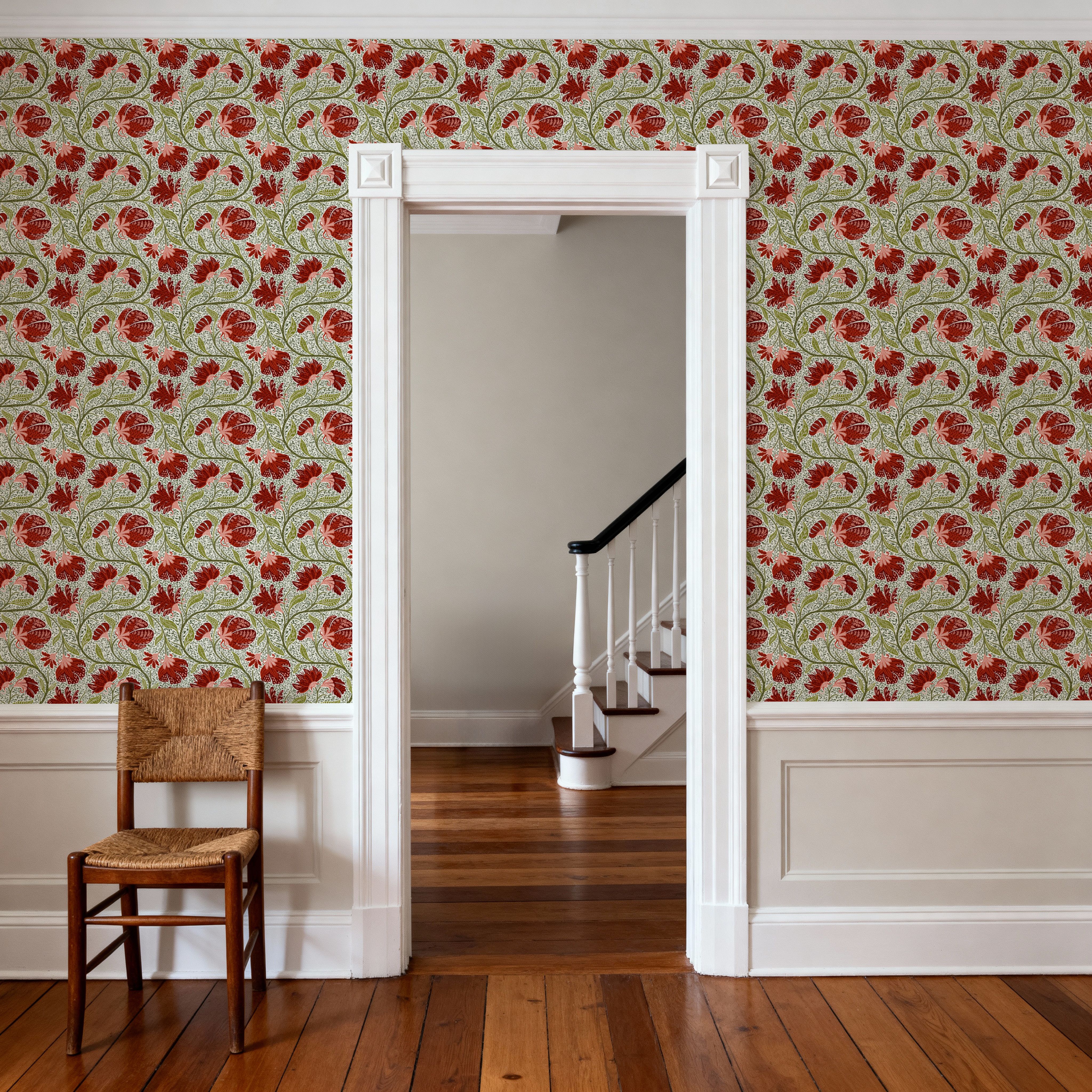 Indial Floral, Vermilion on Snow