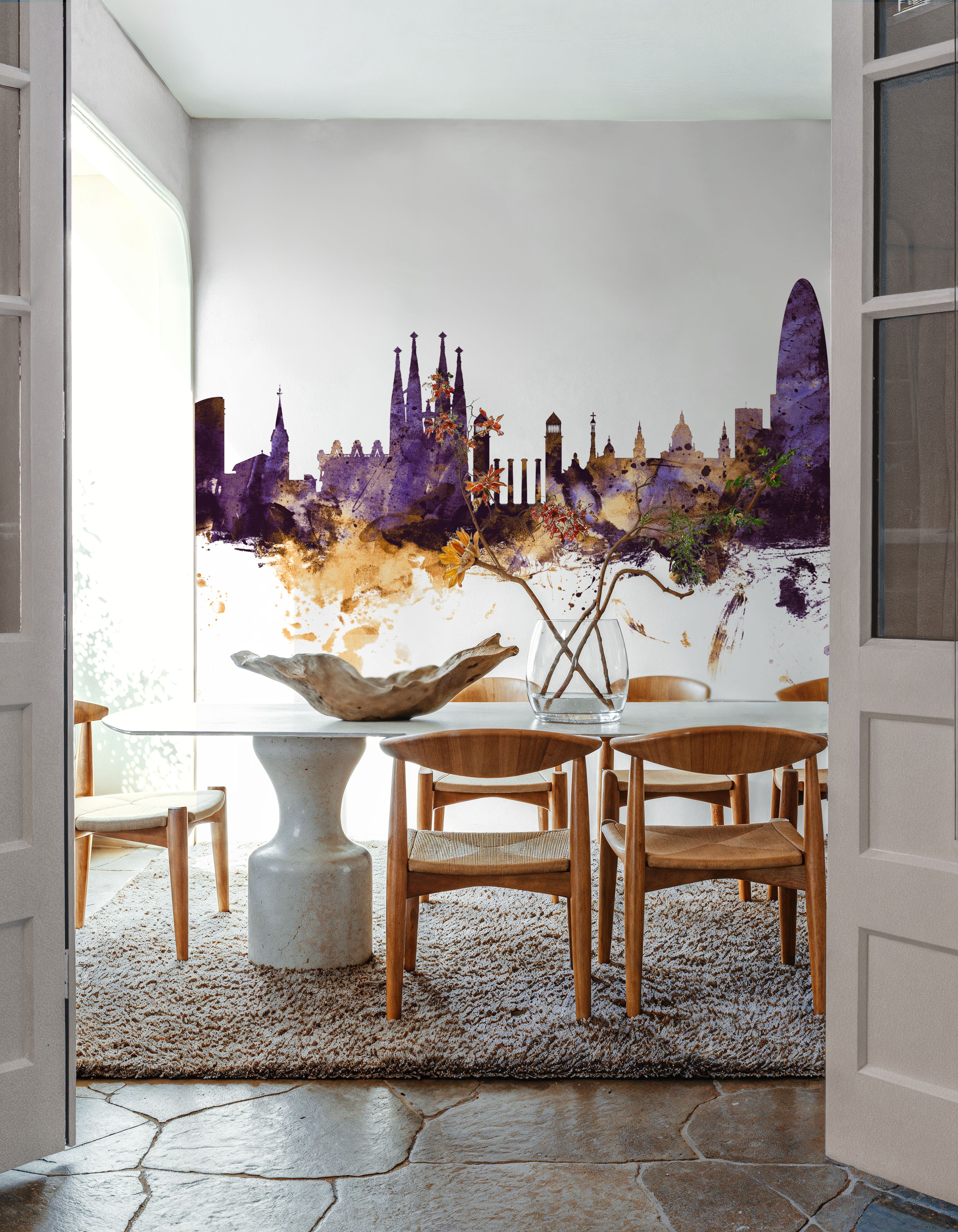 Barcelona Skyline Purple & Gold