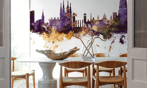 Barcelona Skyline Purple & Gold