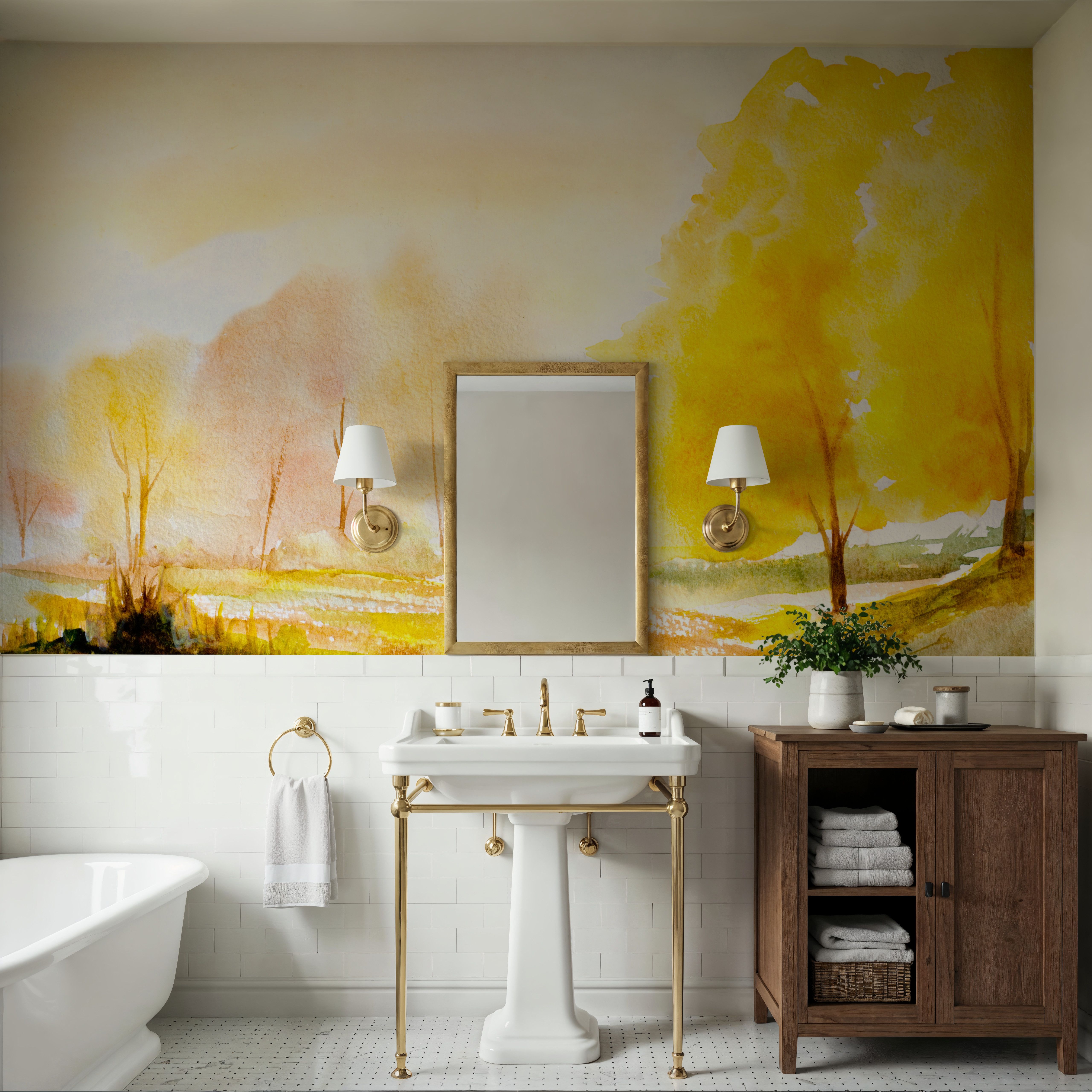 Yellow Autumn Trees, Landscape Painting