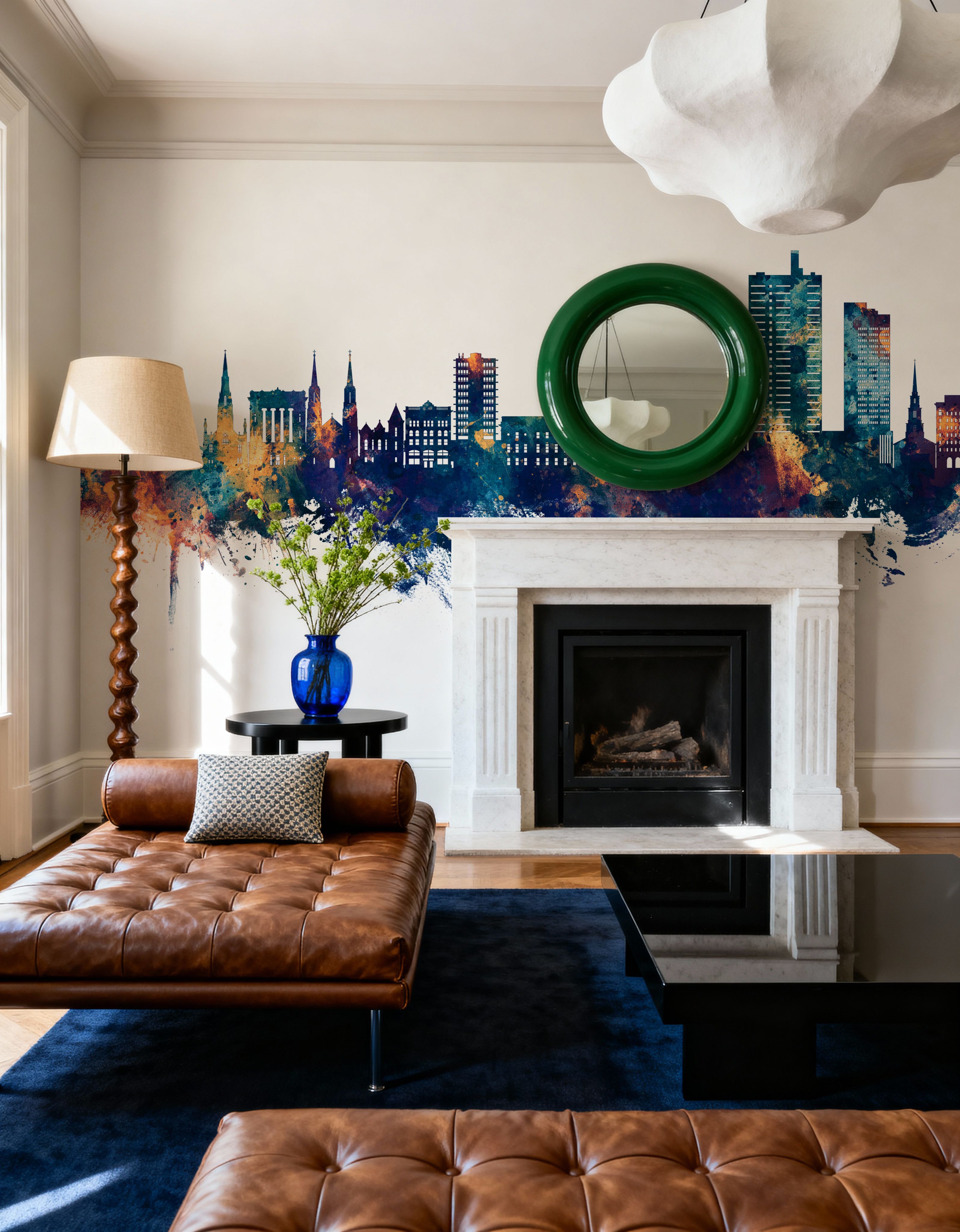 Fort Wayne Indiana Skyline Blue & Bronze