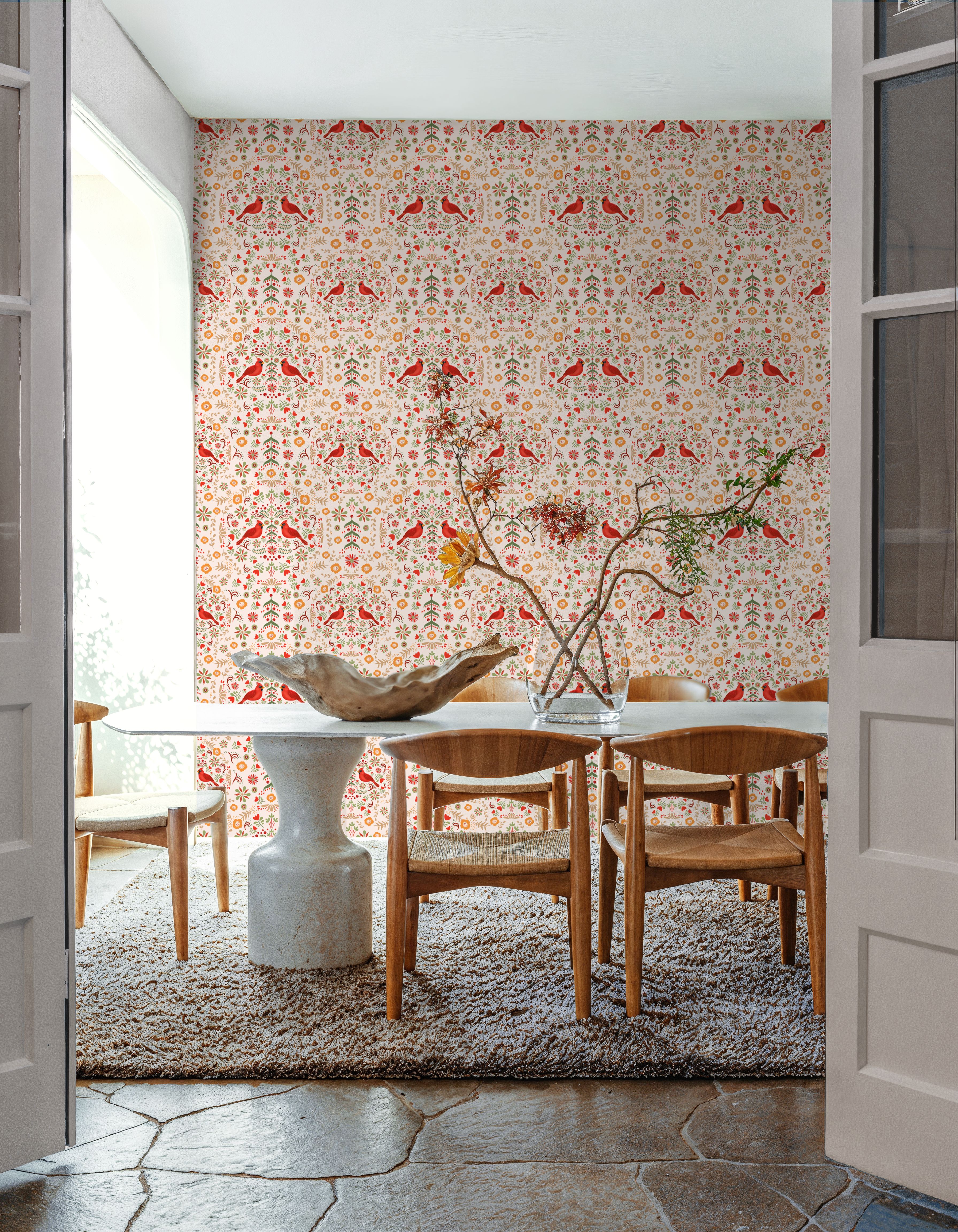 Cardinal Christmas, Cream, Wallpaper