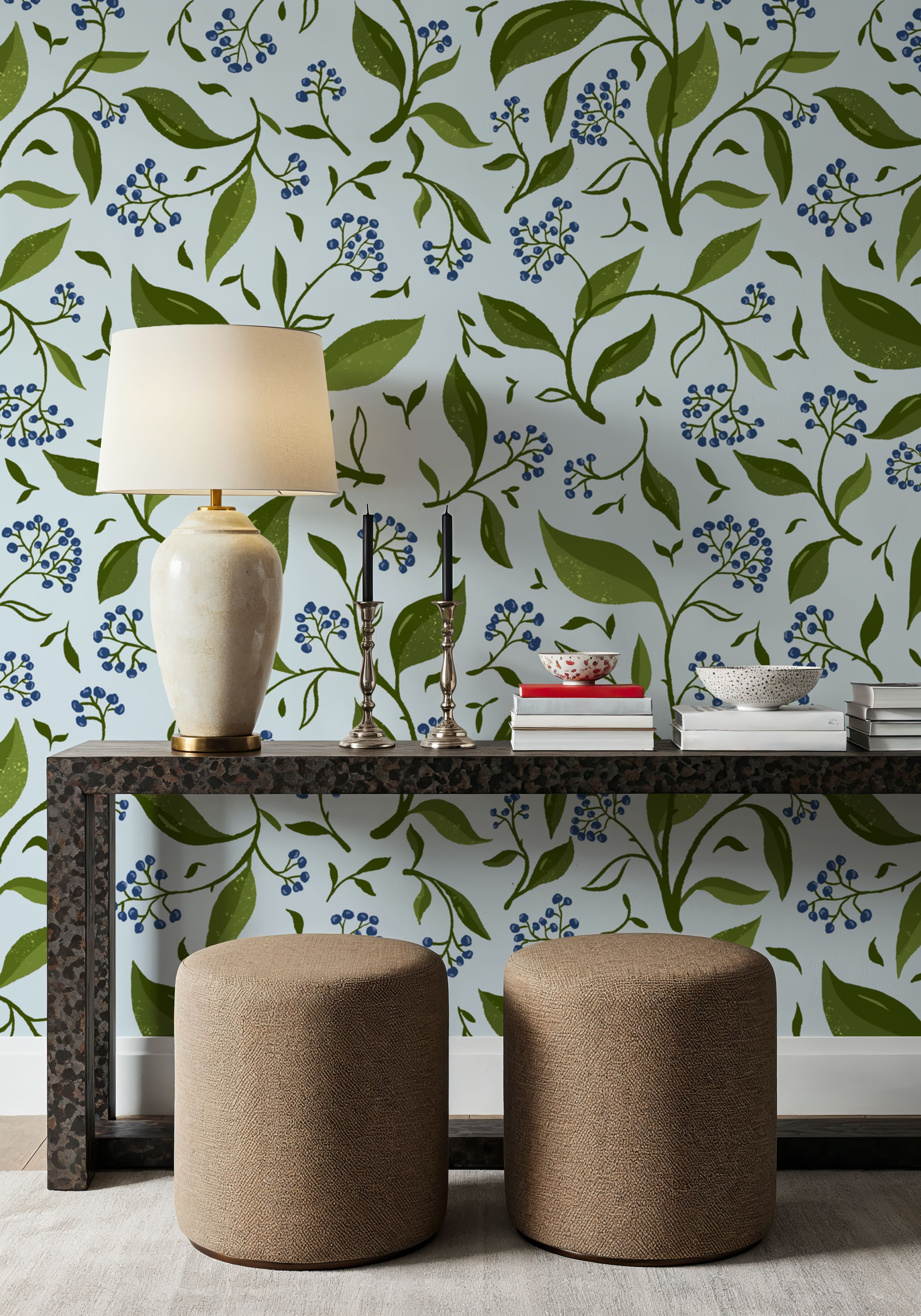 Winter Berries, Ice Blue, Wallpaper